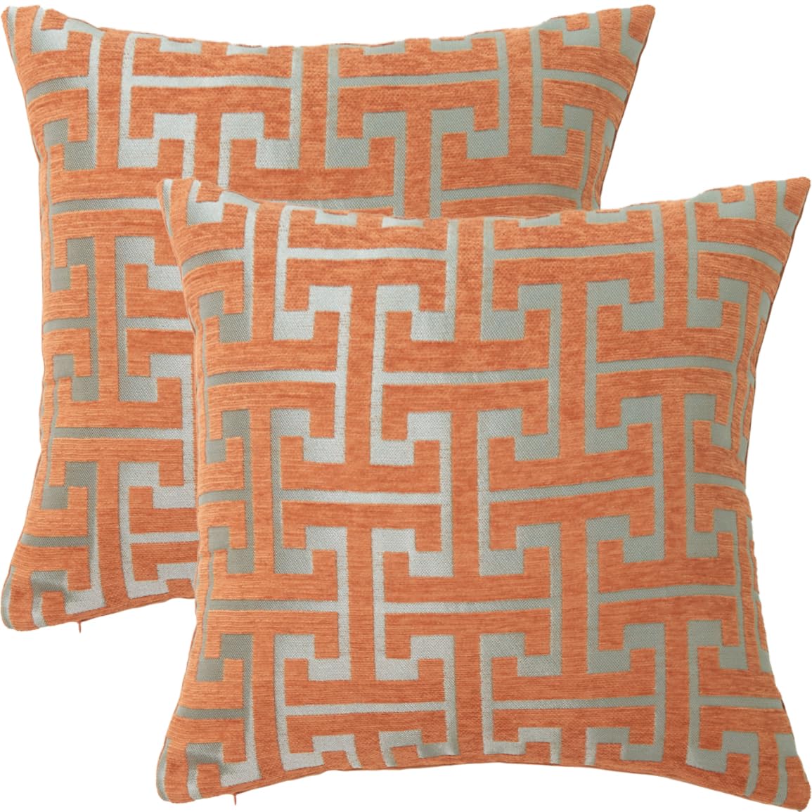 Fszhenzuan Geometry-Orange Pack Of 2 Chenille Cushion Covers 45X45cm Geometric Jacquard Orange Decorative Throw Pillow Covers Soft Boho Pillowcases With Invisible Zipper For Bedroom Sofa Home Decor