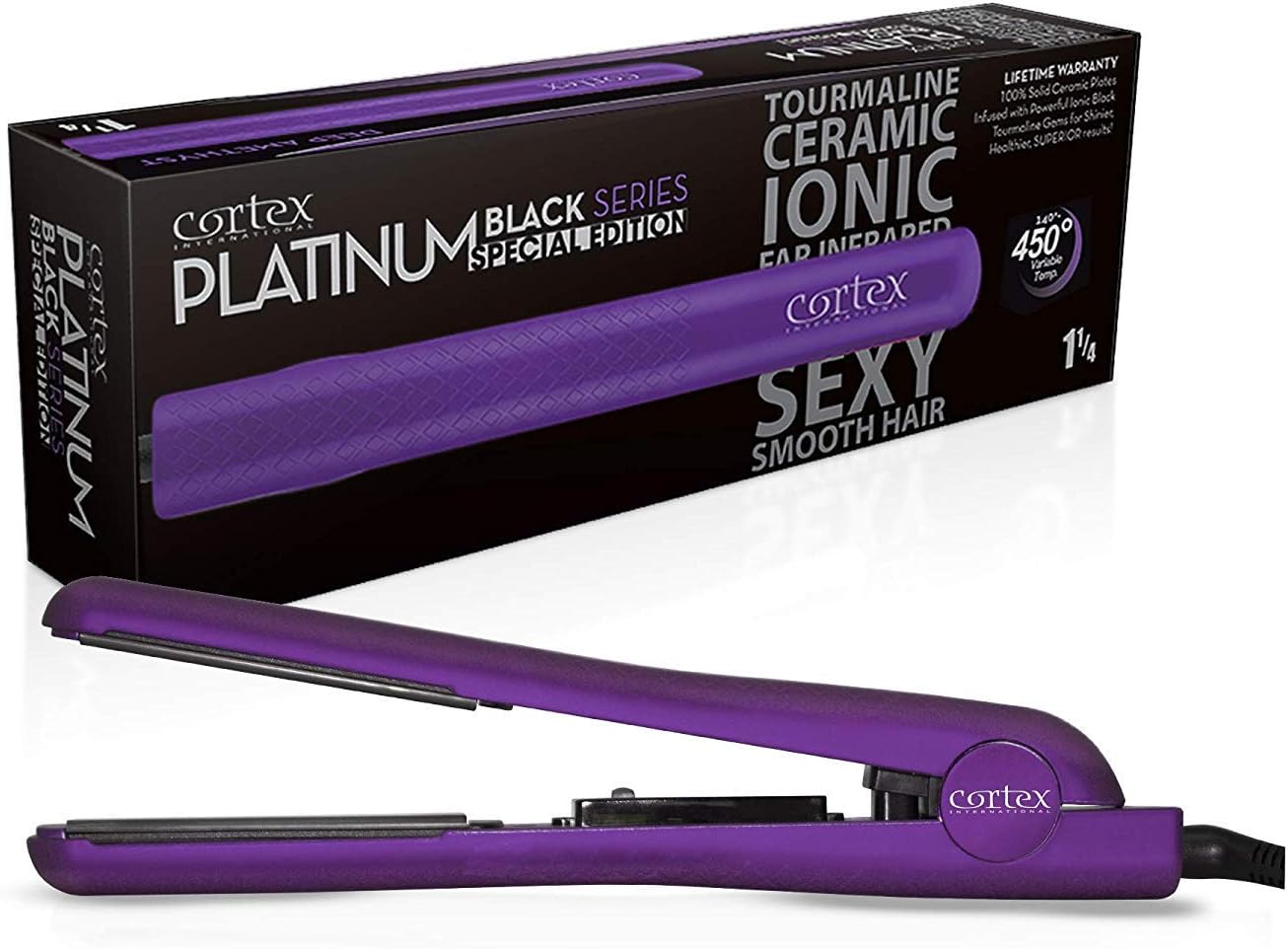 Cortex International Black Series Platinum Edition Flat Irons 1.25 Inch Professional Ceramic Hair Straightening Iron Tourmaline Limited Edition (Purple Metallic) - Planchas De Cabello