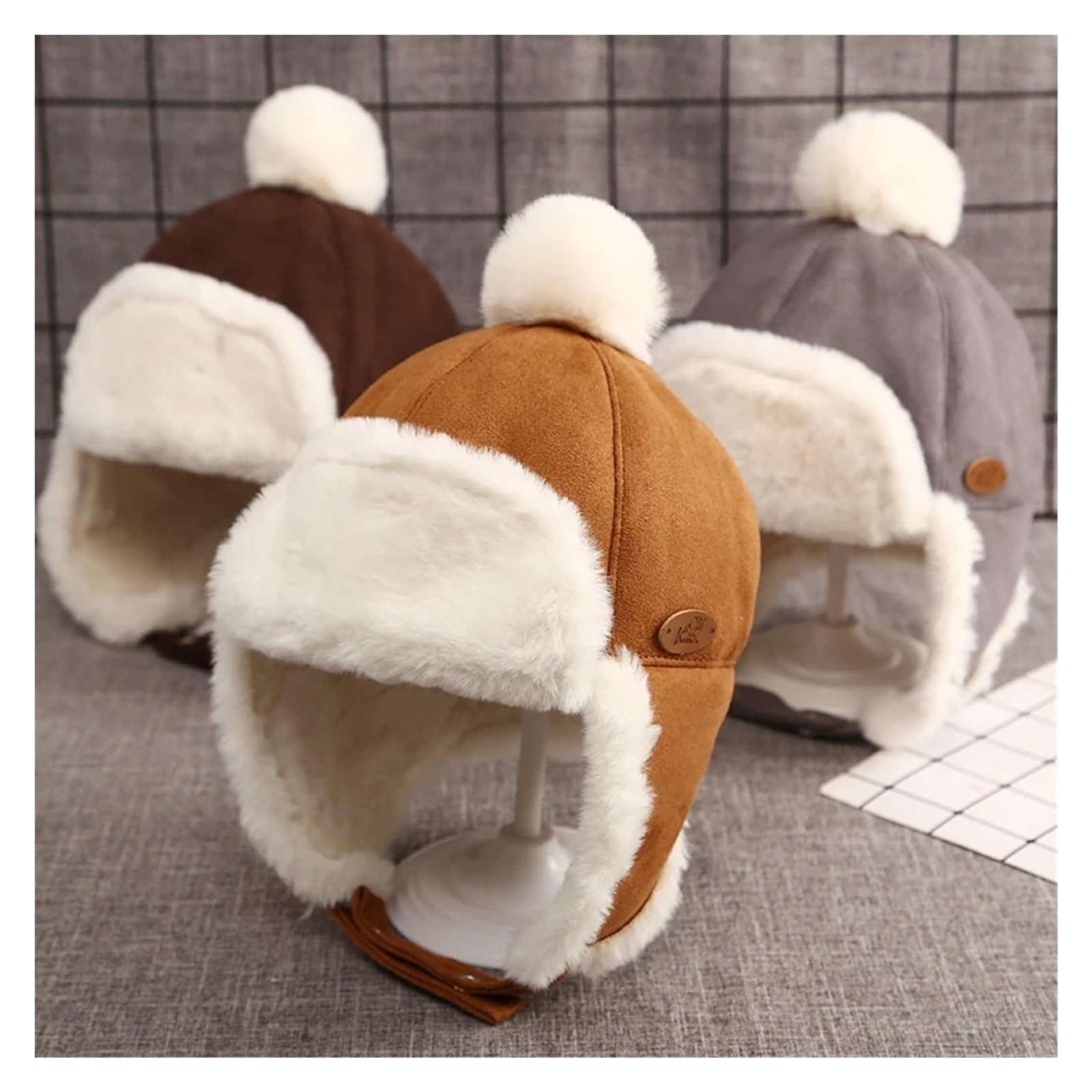 Baby Winter Ear Flap Cap, Warm Plush Cotton Outdoor Lei Feng Hat, Unisex Beanie for Boys & Girls 1-3 Years(DC)