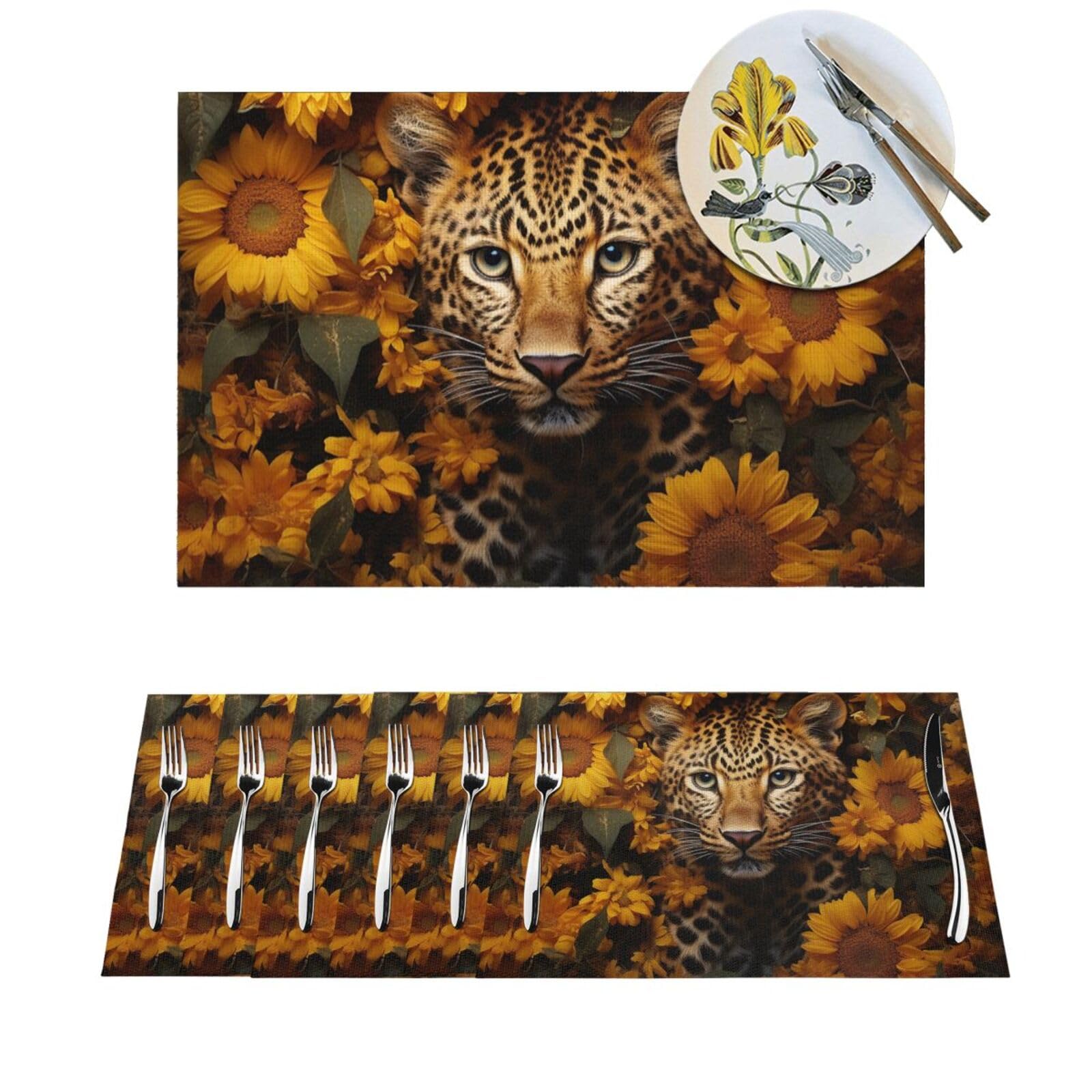 Sets de table motif léopard et tournesol pour dîners de famille et fêtes