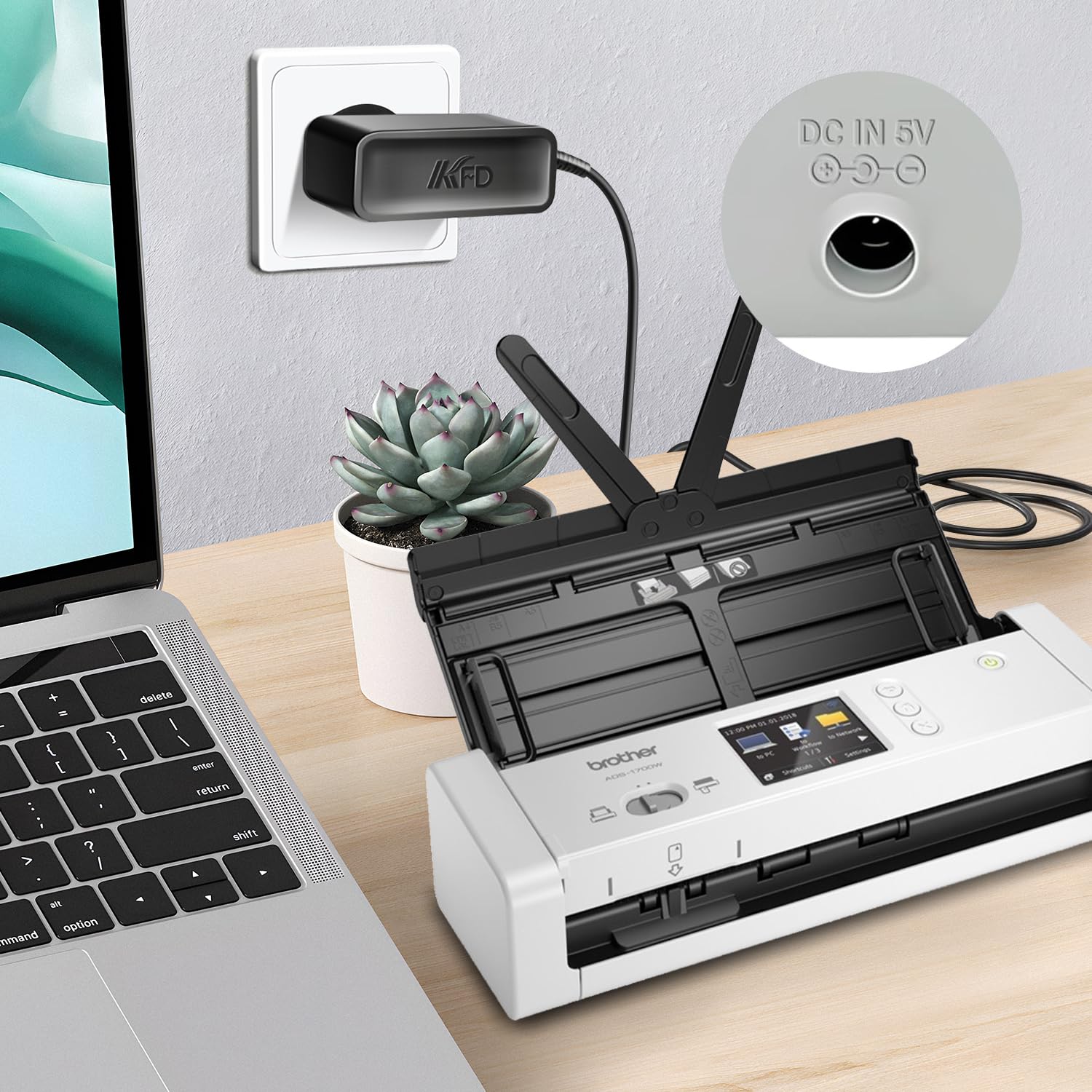 KFD Adaptateur secteur chargeur pour Brother ADS-1800W ADS-1300 ADS-1190 ADS-1200 ADS-1250W ADS-1700W ADS-1300 ADS-1350W scanner de documents Epson Workforce ES-200 ES-300W ES-300WR A491H 11B24 1201