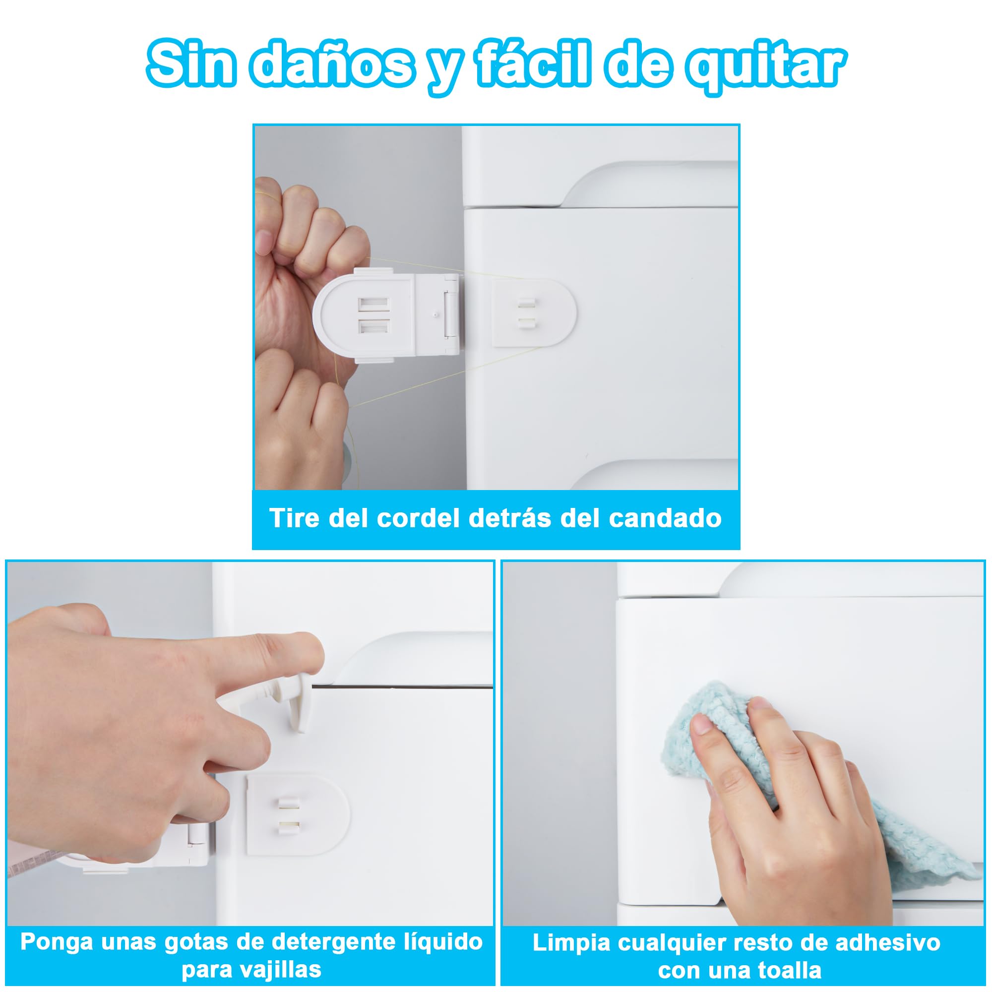 REDTRON Cerraduras de seguridad para niños con doble interruptor de seguridad (4 paquetes, blanco), Cerraduras seguras para bebés no tóxicas para armarios, Fácil instalación con adhesivo 3M