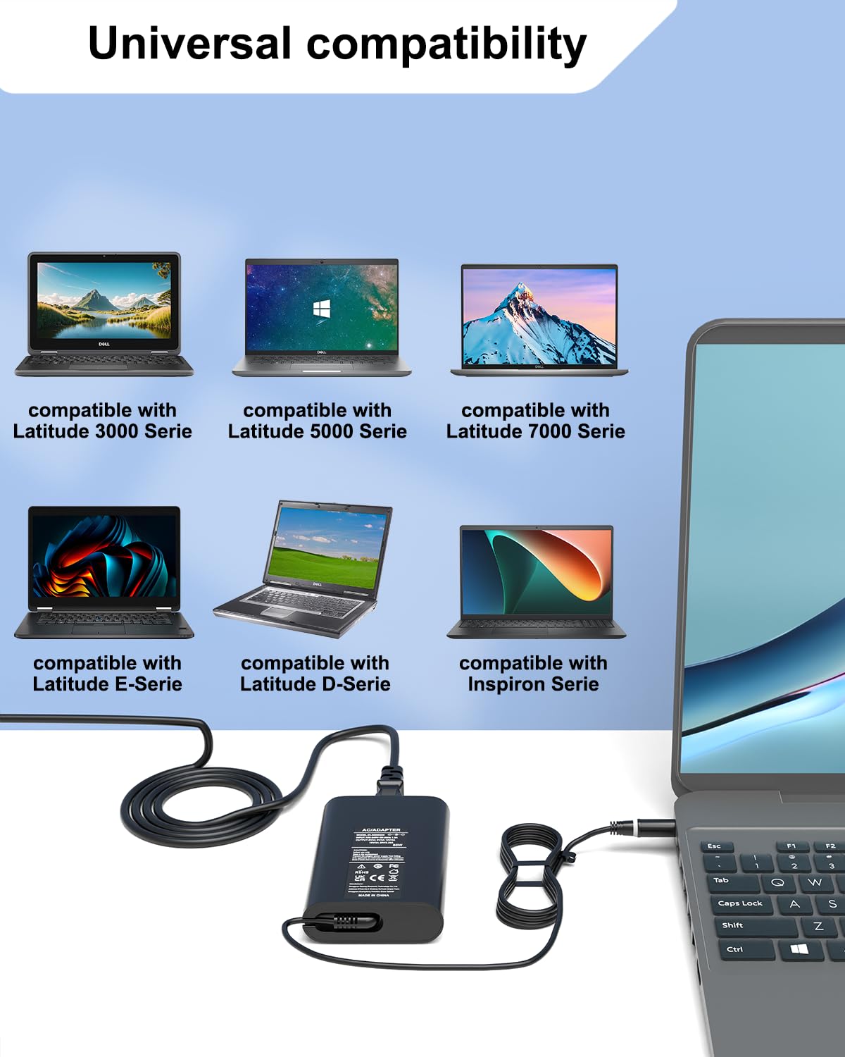 Alimentatore 65W Caricatore Compatibile con Dell Latitude 7490 7480 7290 7280 5590 5580 5490 5480 5290 5500 5400 E7470 E7450 E7440 E7250 E7240 E6440 E6430 E5470 E5450 E5440 Caricabatterie