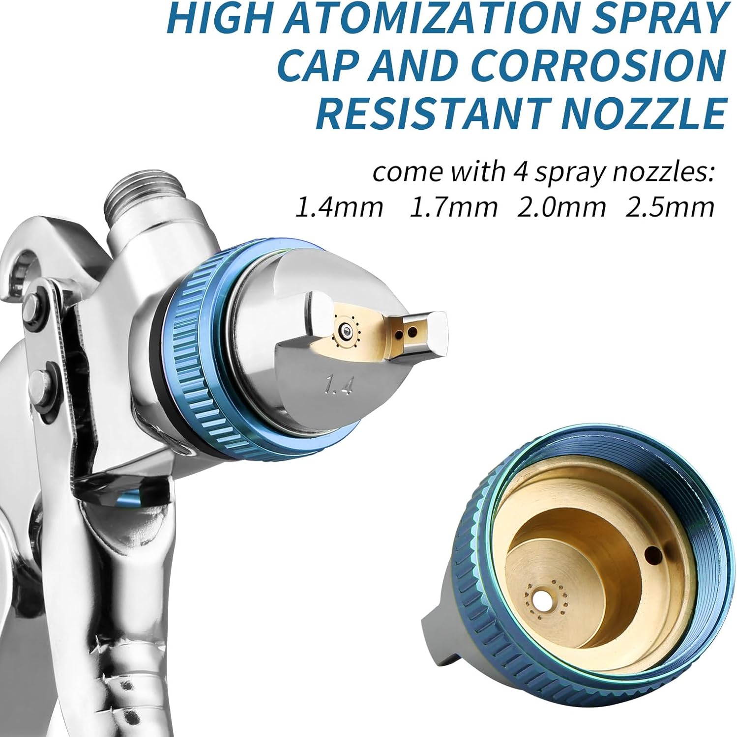 HVLP Spray Gun Kit with 1.4/1.7/2.0/2.5mm Nozzles, Professional Car Paint Spray Gun Wall Repair Furniture Refinishing Painting Gun, Gravity Feed Paint Sprayer Gun (Blue)