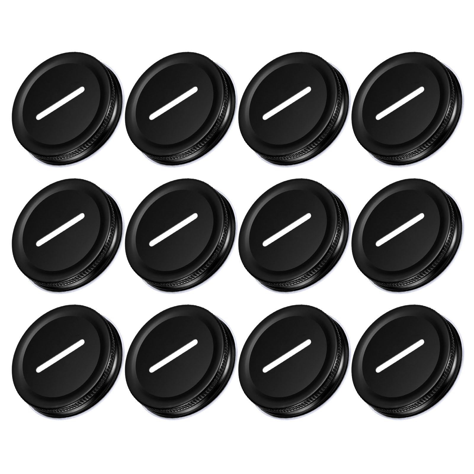 QUARKZMAN 50pz Coperchi per Fessura Monete per Barattolo Mason, 70mm/2,76" Coperchi in Latta per Bocca Regolare per Barattoli da Conserva, Nero