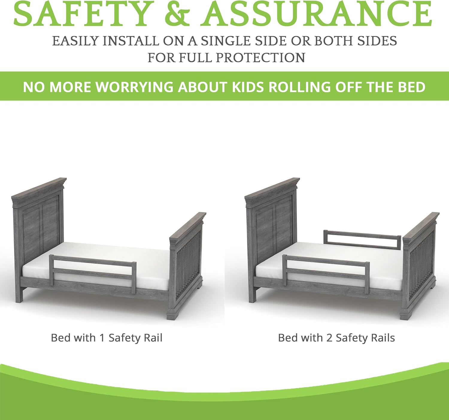 Safety Guard Rail for Baby, Kids, and Children - Solid Wood Safety Bed Rail for Toddlers - Easy Installation - Premium Protection for Bunk, Twin, Full, Queen and King Size Beds - (Arctic Grey)