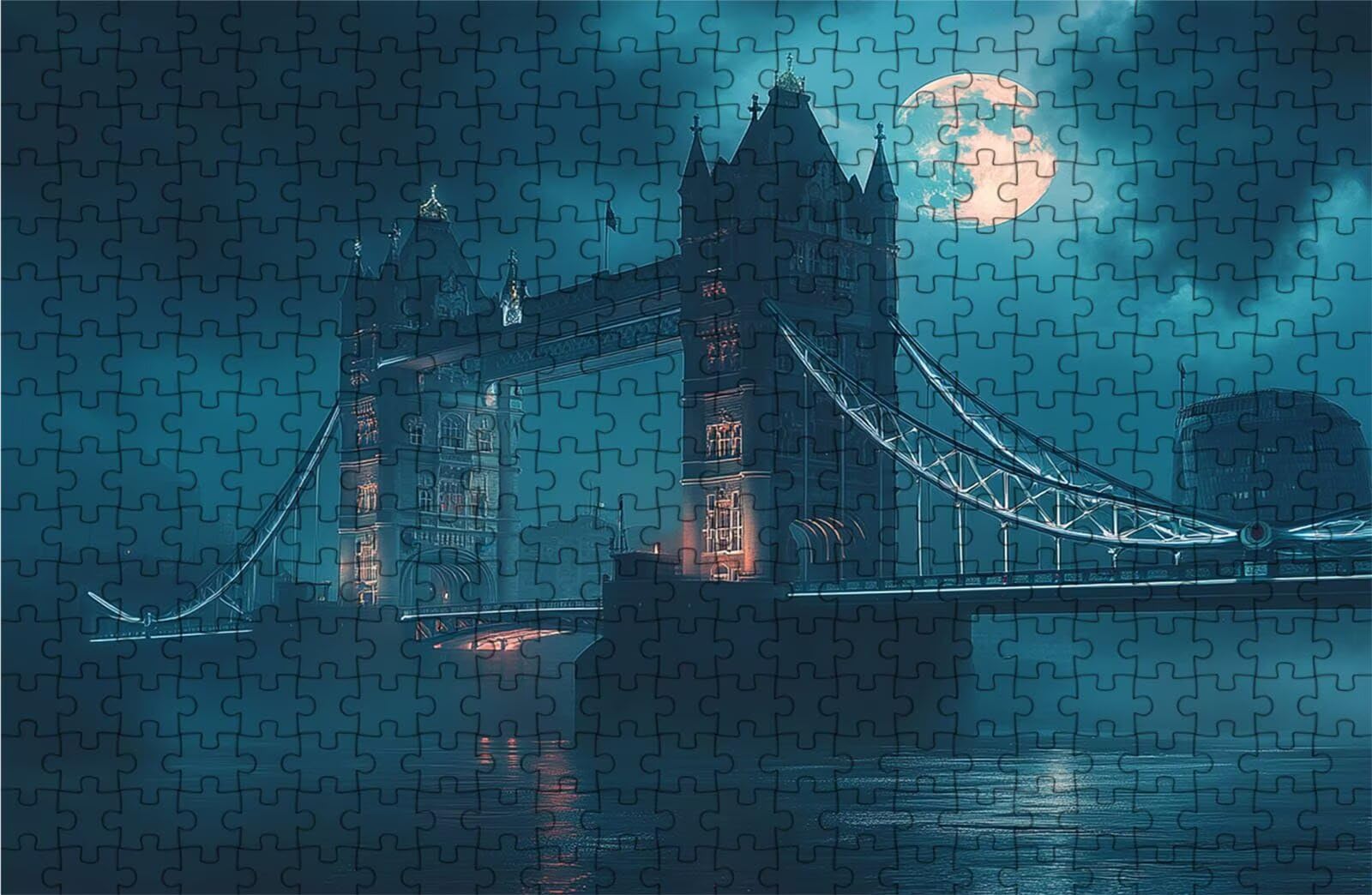 Puzzle 5000 sztuk London Bridge, Puzzle 5000 Pieces Adult Księżyc, Drewniane Puzzle dla Dorosłych 160x105 cm, Puzzle dla całej rodziny Zdjęcia Nowoczesne Salon Dekoracja Prezent RXPT-4876