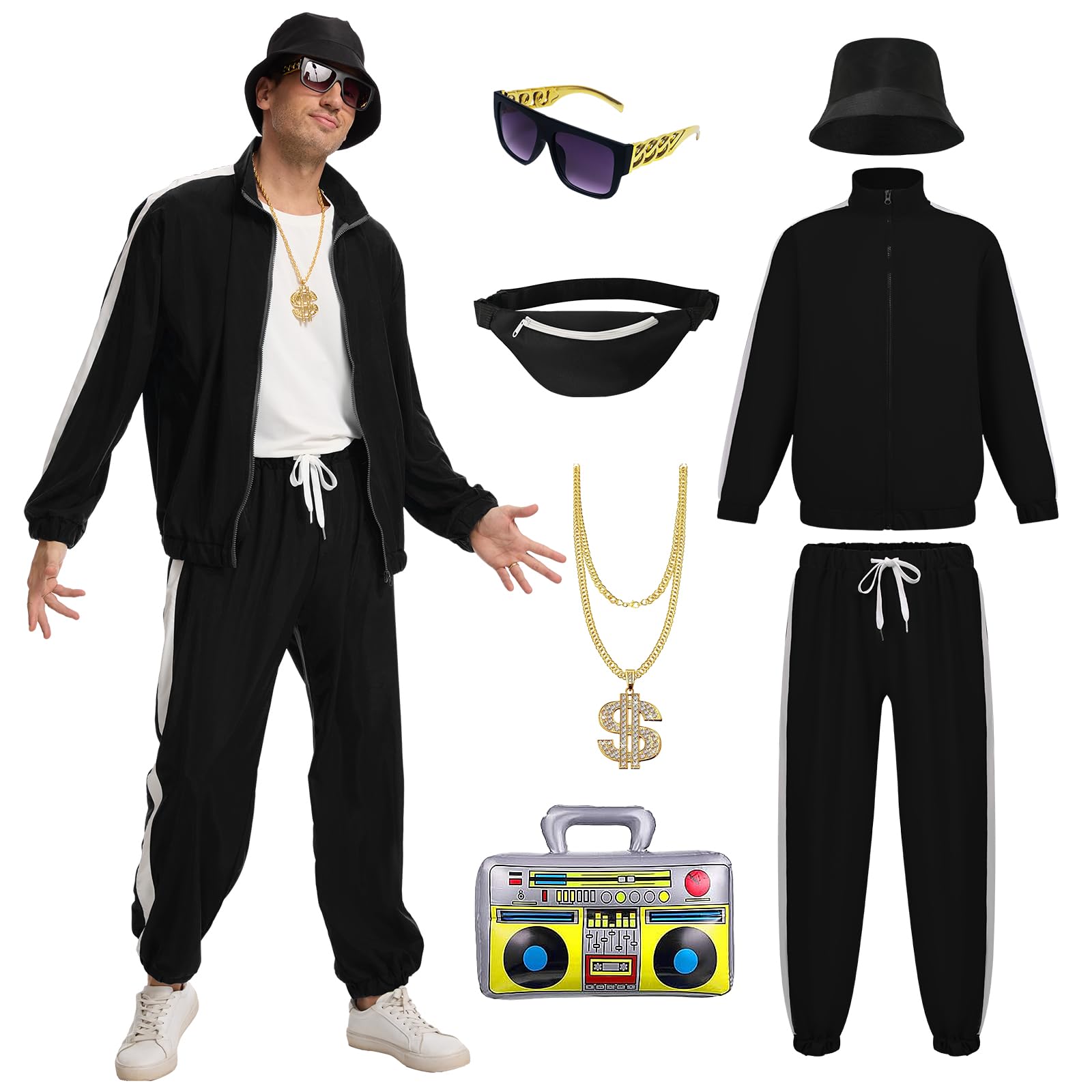 80s 90s Fancy Dress Men Authentic Hip Hop Outfit Retro Disco Costume