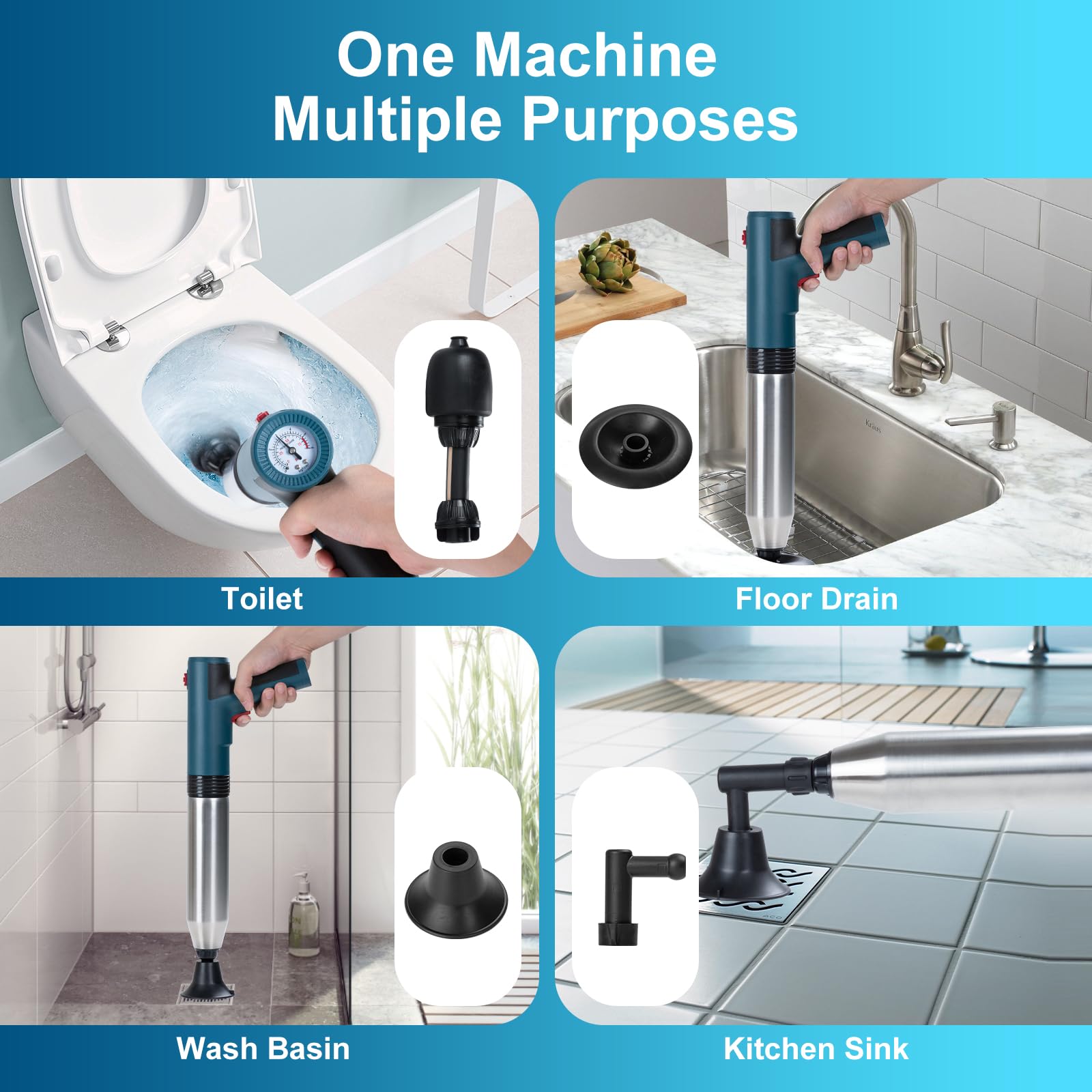Électrique Déboucheur de Canalisations, Électrique Déboucheur à Ventouse, Air Comprimé Déboucheur de Furet pour Toilette, WC, Lavabo, Douche