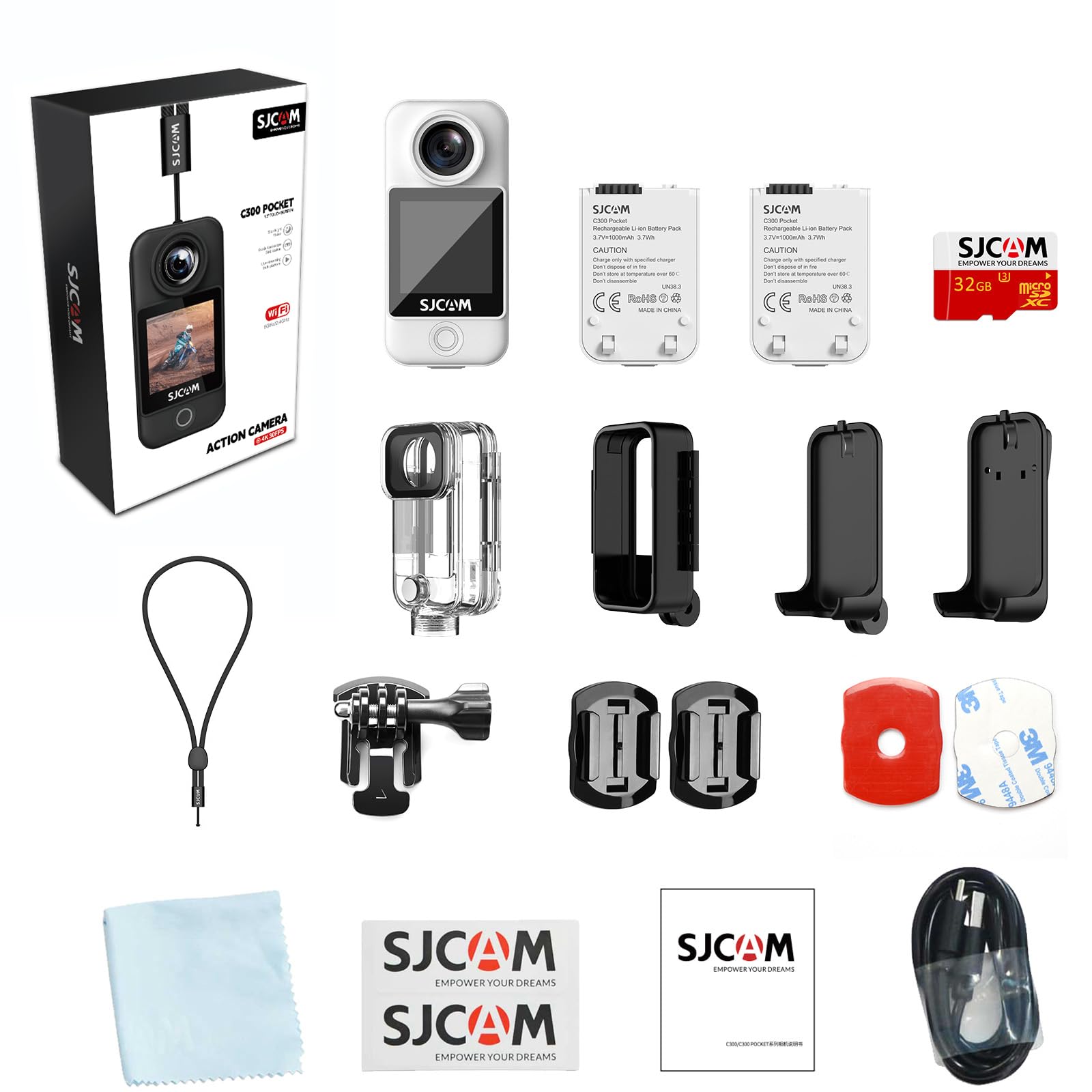 SJCAM C300 Pocket Action Kamera 4K30fps, 1.33'' Touchscreen Sportkamera, 2.4G/5G Dual WiFi 20MP Helmkamera, 6-axis EIS Unterwasserkamera 30m/98ft Wasserdicht
