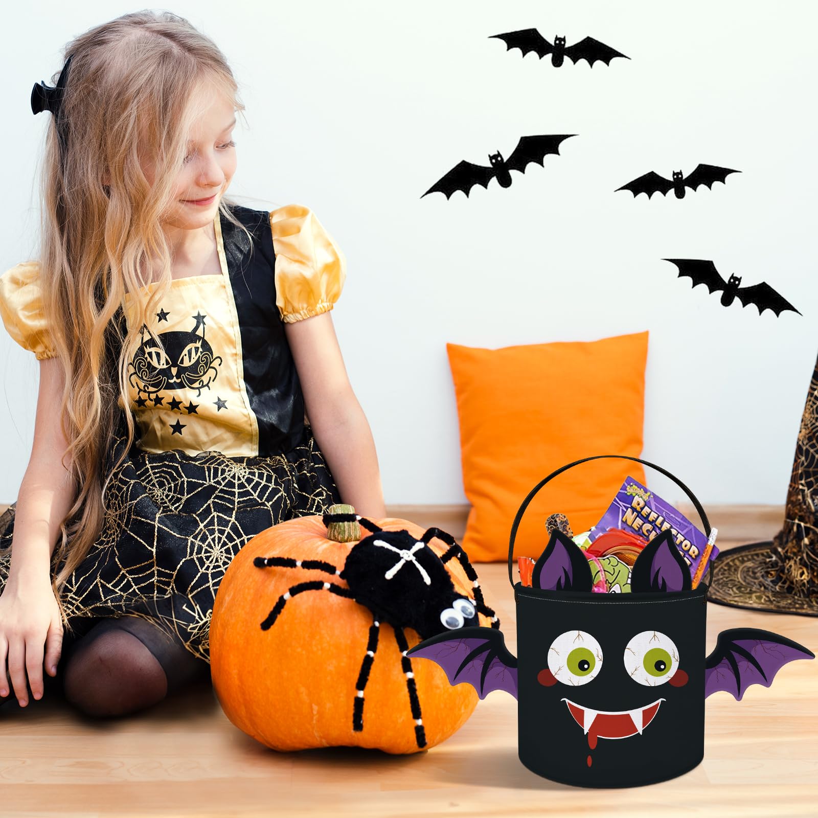 Clastyle 8L Halloween Pequeño Bolsa de Dulce Murciélago con Asa Bolsa de Caramelo Truco o Trato Wacky para La Regalos de Fiesta Decoraciones, Murciélago 3D