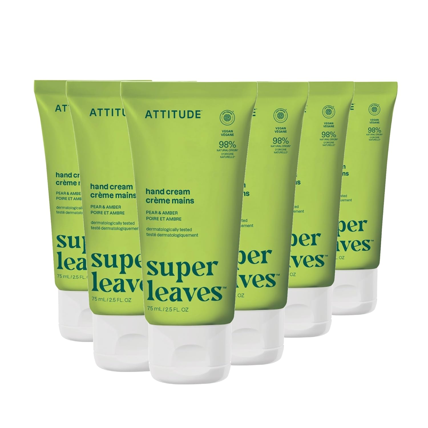 ATTITUDE Hand Cream, EWG Verified, Plant and Mineral-Based, Vegan Personal Care Products, Olive Leaves, 2.5 Fl Oz (Pack of 6)