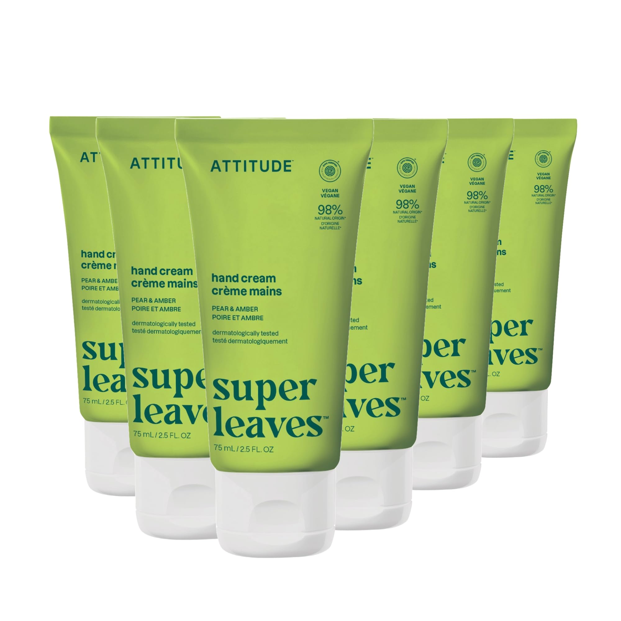ATTITUDE Hand Cream, EWG Verified, Pear & Amber, 2.5 Fl Oz (Pack of 6)