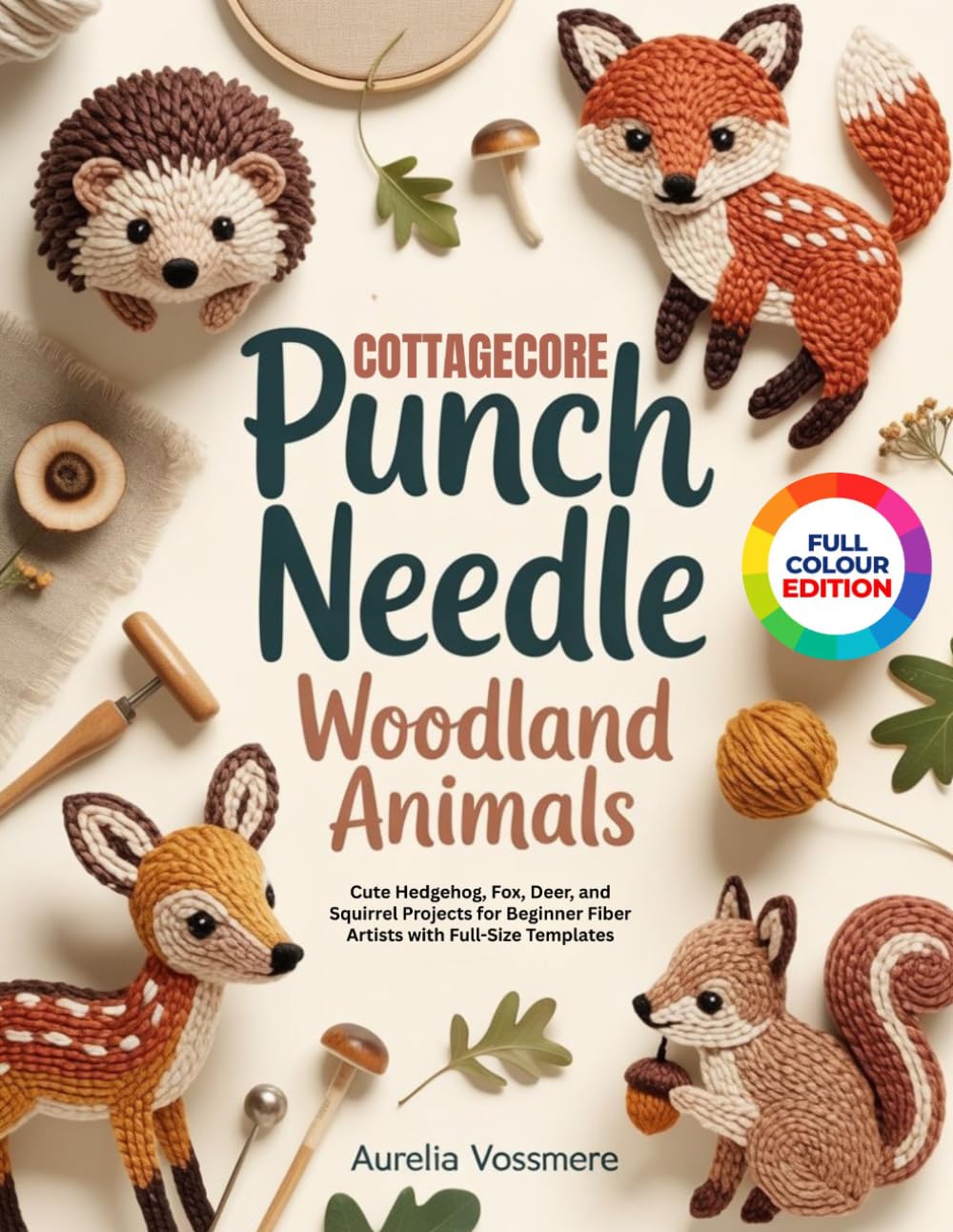 COTTAGECORE PUNCH NEEDLE: WOODLAND ANIMALS: 20 Cute Hedgehog, Fox, Deer, and Squirrel Projects for Beginner Fiber Artists with Full-Size Templates
