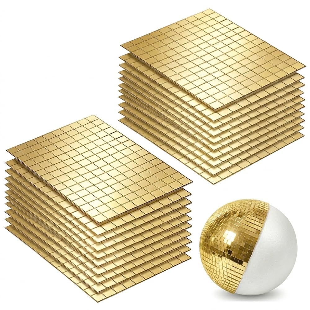 Selbstklebende Mosaikfliesen 3000 Stück Mini Spiegel Mosaik Selbstklebend Quadratische Glasspiegel Aufkleber für Bad Wohnzimmer Küche DIY Heimdekorationen (10 x 10 mm, Gold)