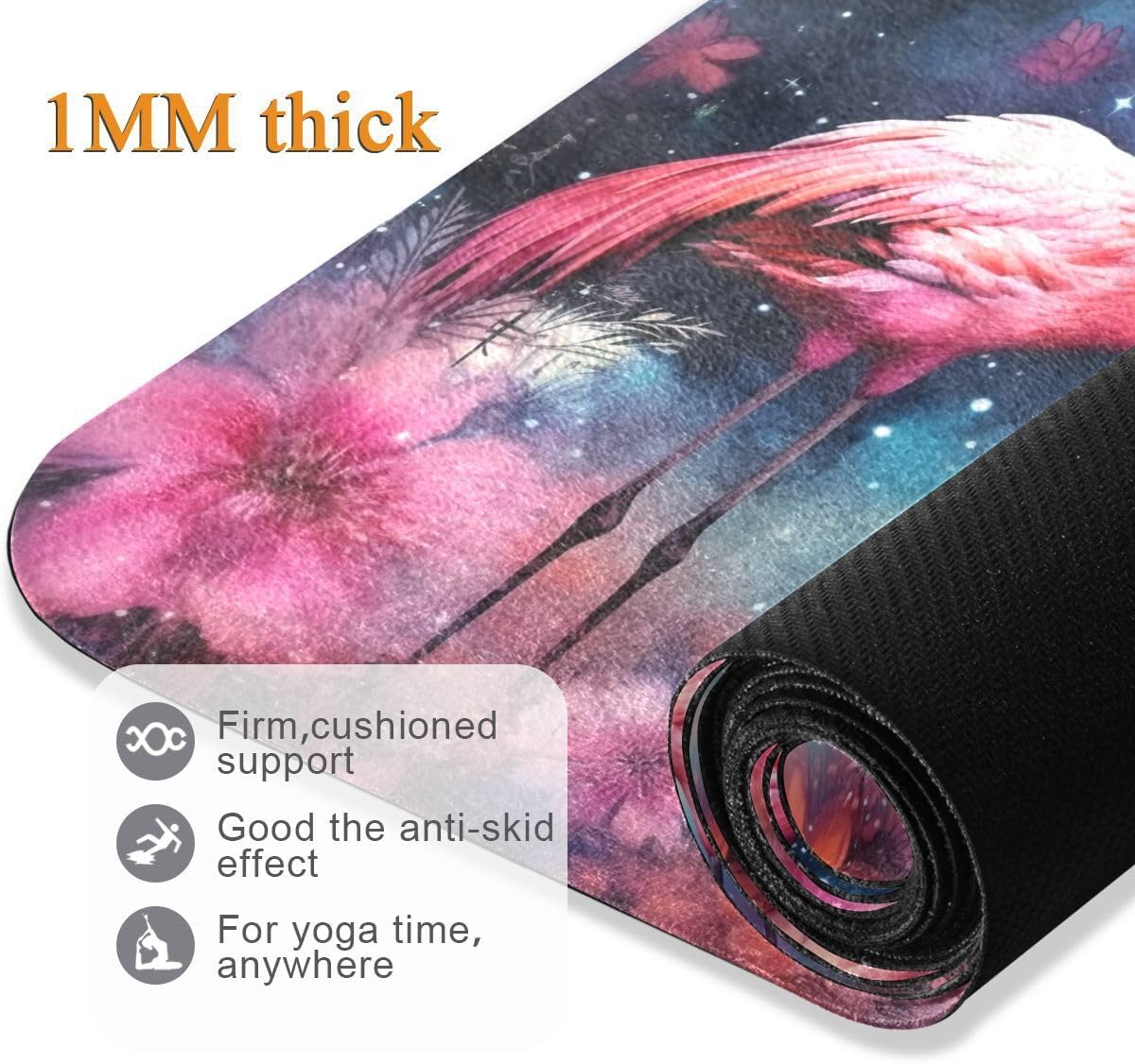 ALAZA Flamingos Nebula Flowers Yoga Mat Non Slip Fitness Exercise Mat, Workout Mat for Yoga, Pilates and Floor Exercises