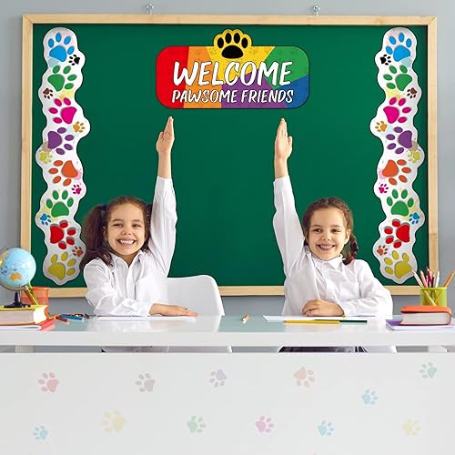 Miniatura 4 de Eaasty Borde de puerta con estampado de patas, cubierta de puerta de aula, bordes con estampado de patas para la escuela, juego de tablón de