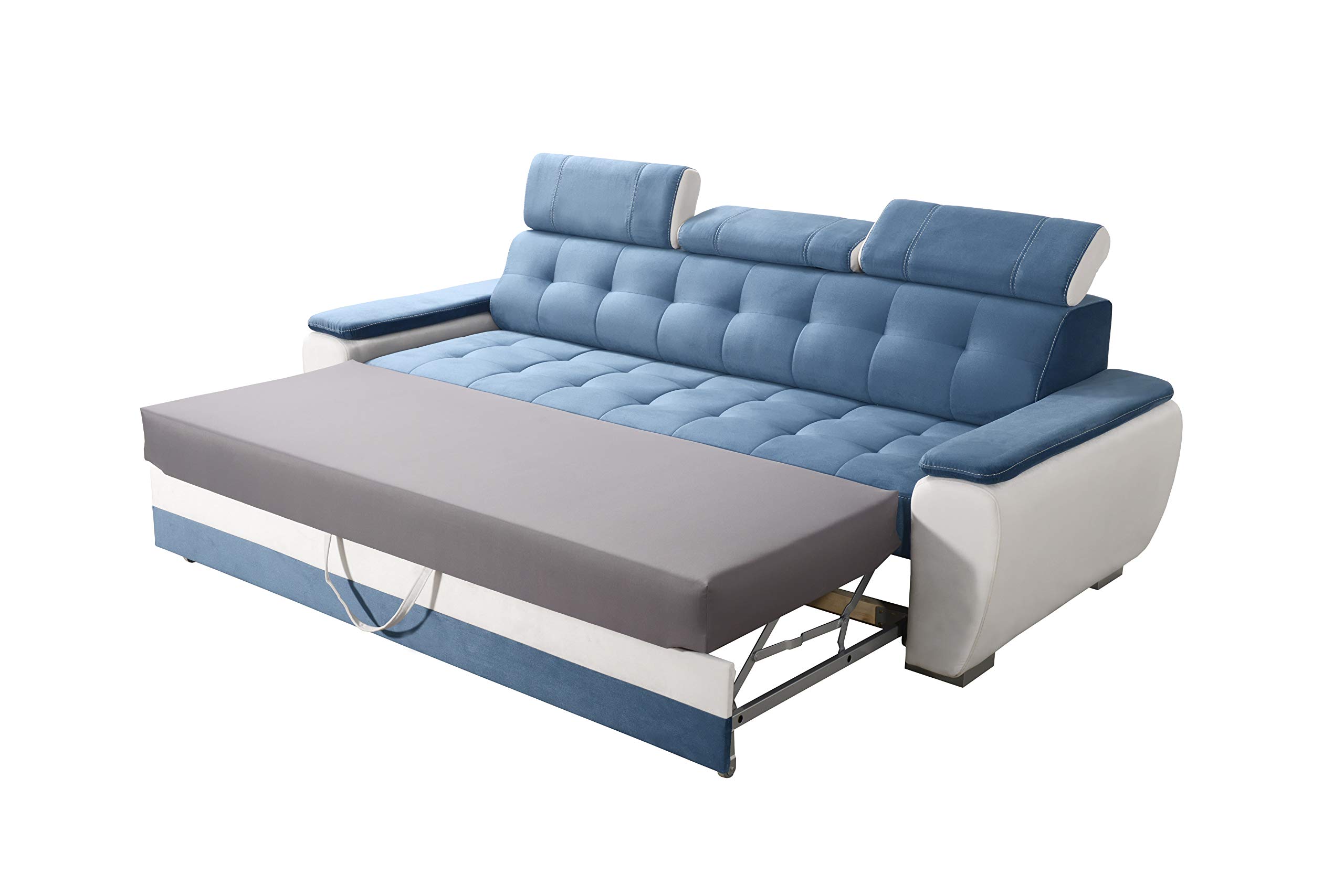 Robin Diana sofa z funkcją spania, ze skrzynią na pościel i poduszkami, wolnostojąca kanapa, tapicerowana sofa (jasnoszary/czarny)