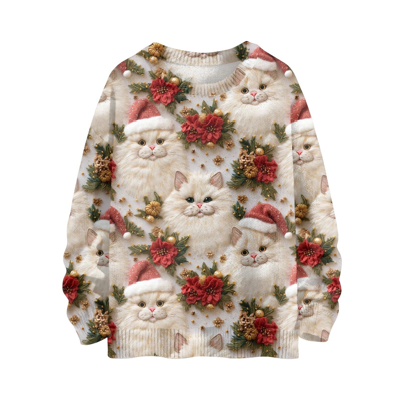 Womens Christmas Sweater Loose Fit Xmas Crewneck Winter Long Sleeve Sweatshirts Holiday Parties Tops Knit Tshirts