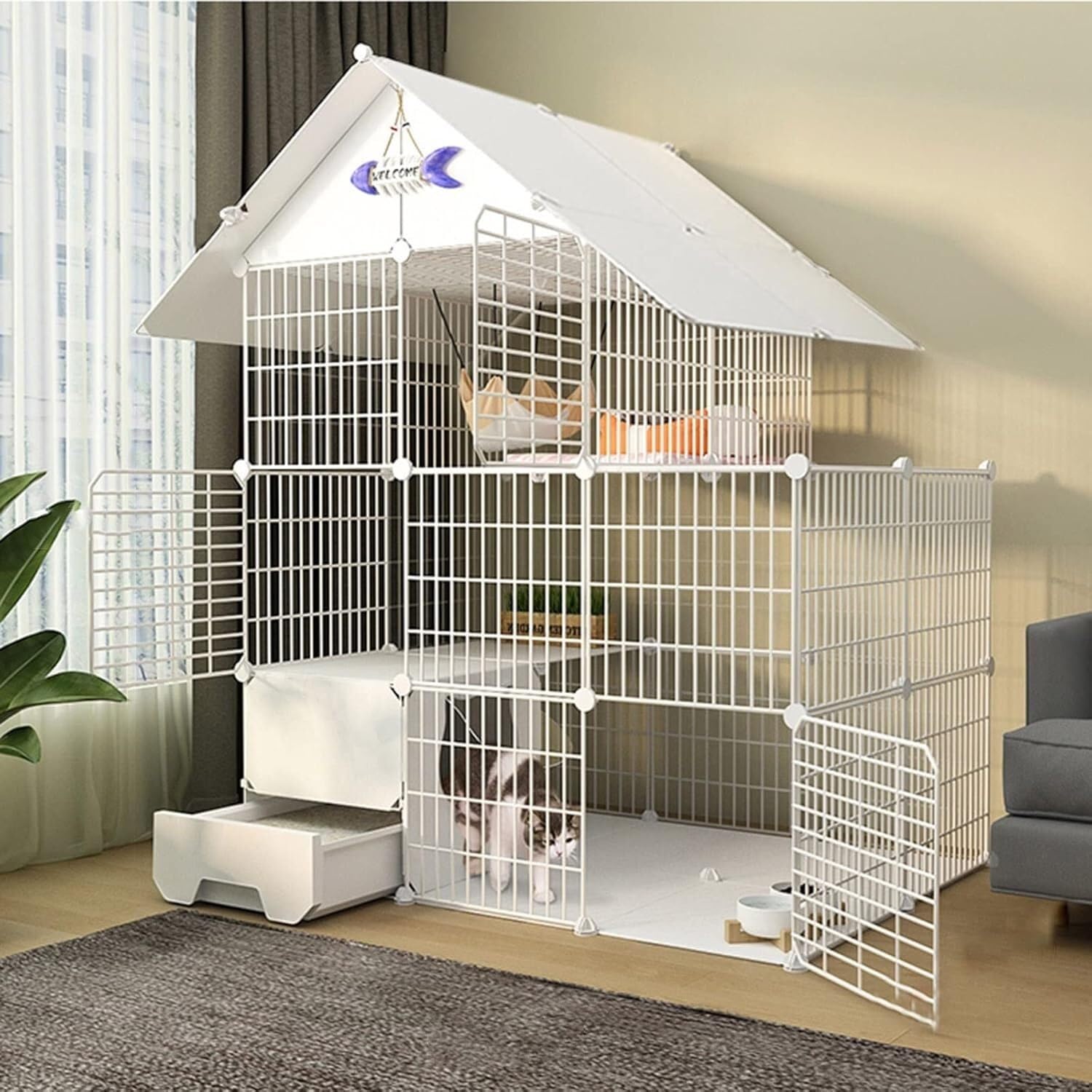 Recinto Pieghevole – con lettiera e for Piccoli Animali Domestici(Set C,111 * 49 * 145CM-A)