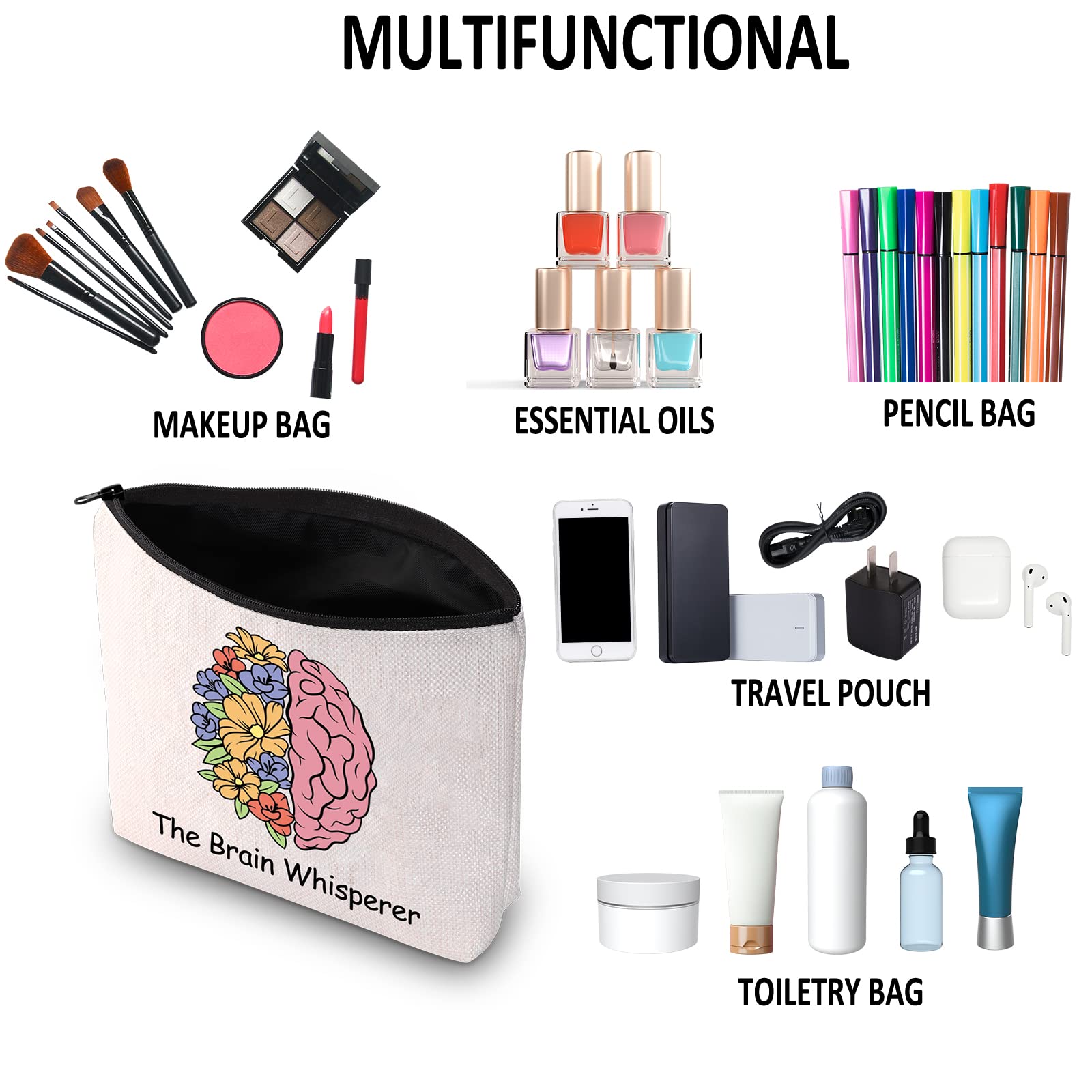 G2TUP Neuroscience Gift The Brain Whisperer Makeup Bag Neuroscience Cosmetic Bag Neuroscientist Science Gift Neurology Nurse Zipper Travel Pouch (The Brain Whisperer White Bag)