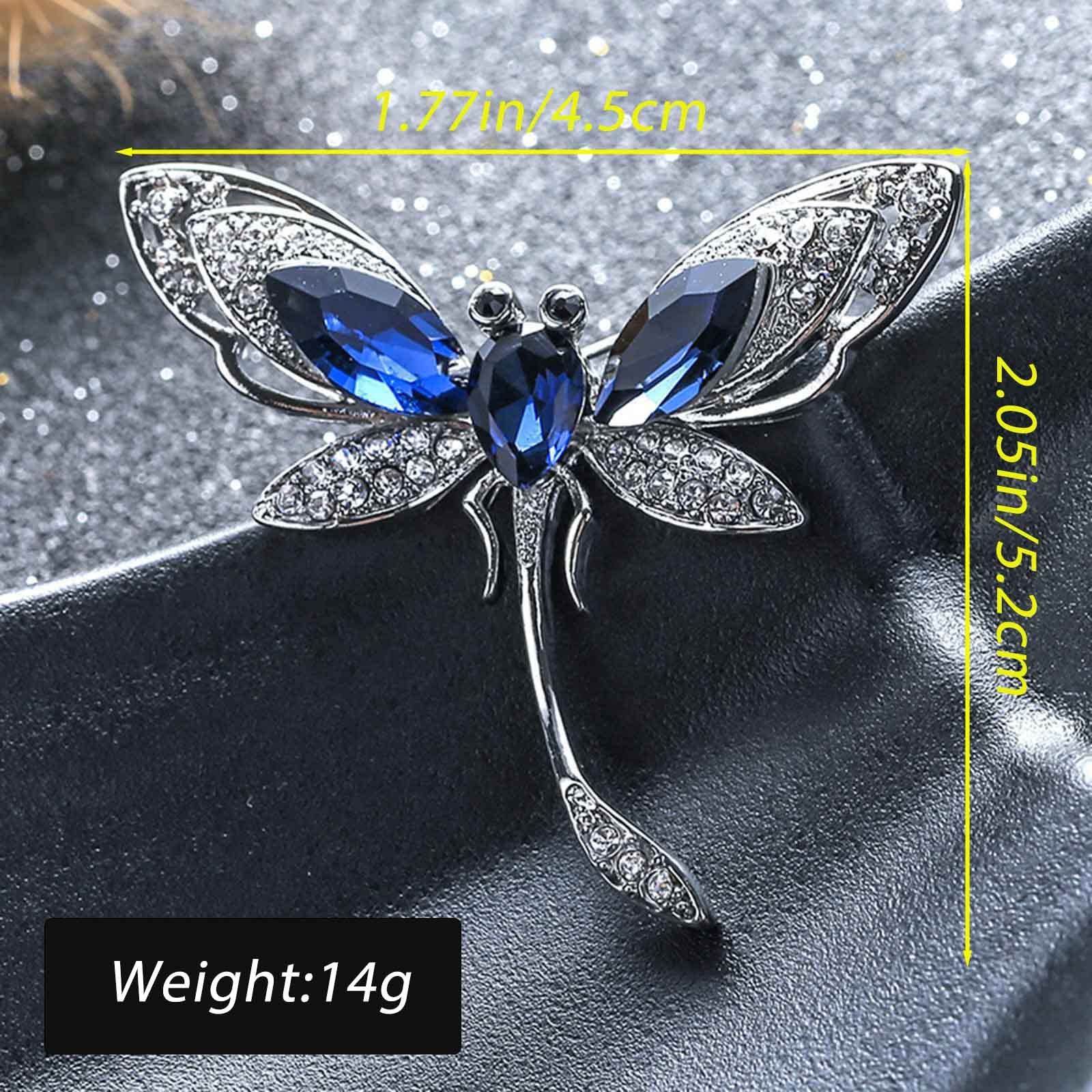 Spilla Grande Libellula Smaltata Con Cristallo Blu – Vintage, Fatta A Mano, Nickel-Free
