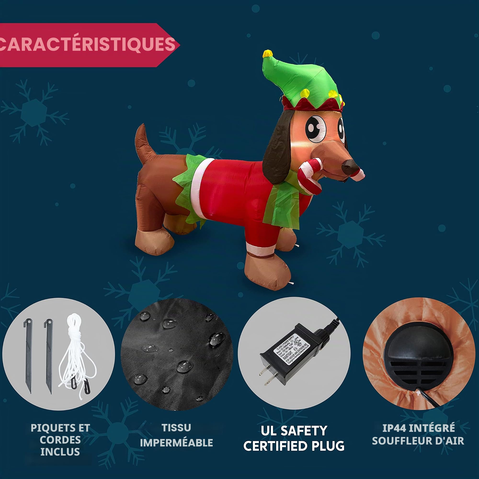 Joiedomi 183cm Chiot Gonflable de Noël Tenant Une Canne à Sucre d'orge - Décoration Gonflable en Plein air avec LED intégrées - pour fête de Noël, intérieur et extérieur - Cour, Jardin, pelouse