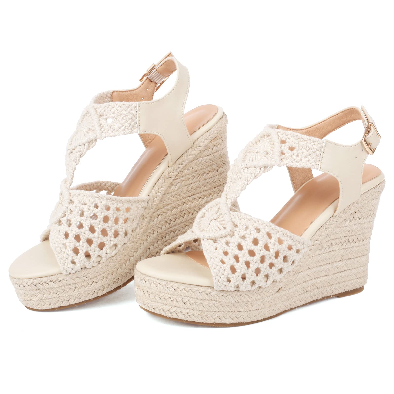 Vorisvina Crochet Espadrilles Wedge Sandals For Women Dressy