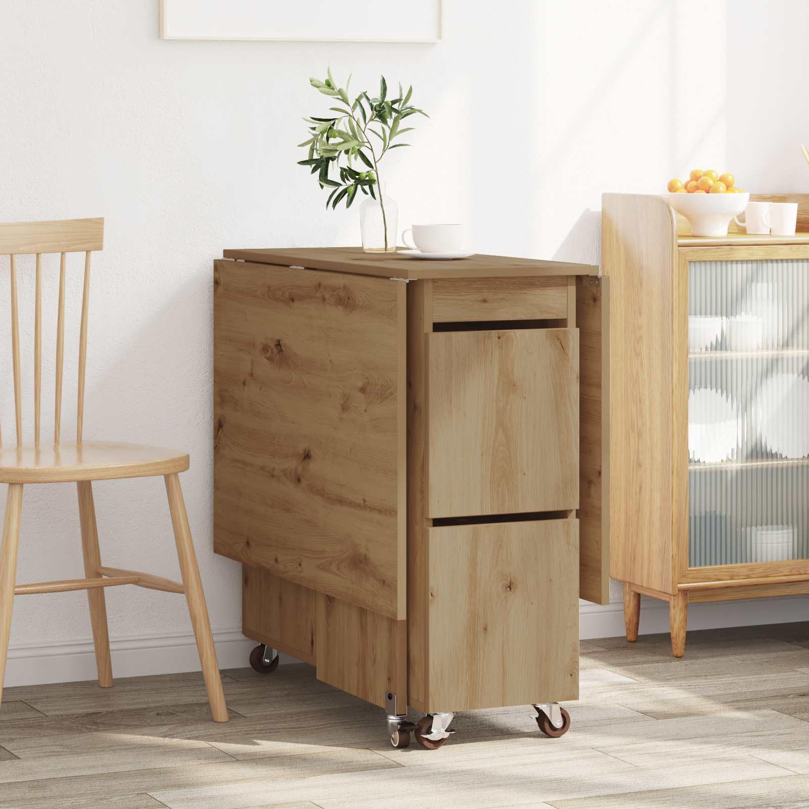 Tavolo da Pranzo Estensibile 140x80x77 cm in Legno Ingegnerizzato | Salvaspazio pieghevole per cucina e soggiorno con vano contenitore interno per riporre accessori ordinatamente.