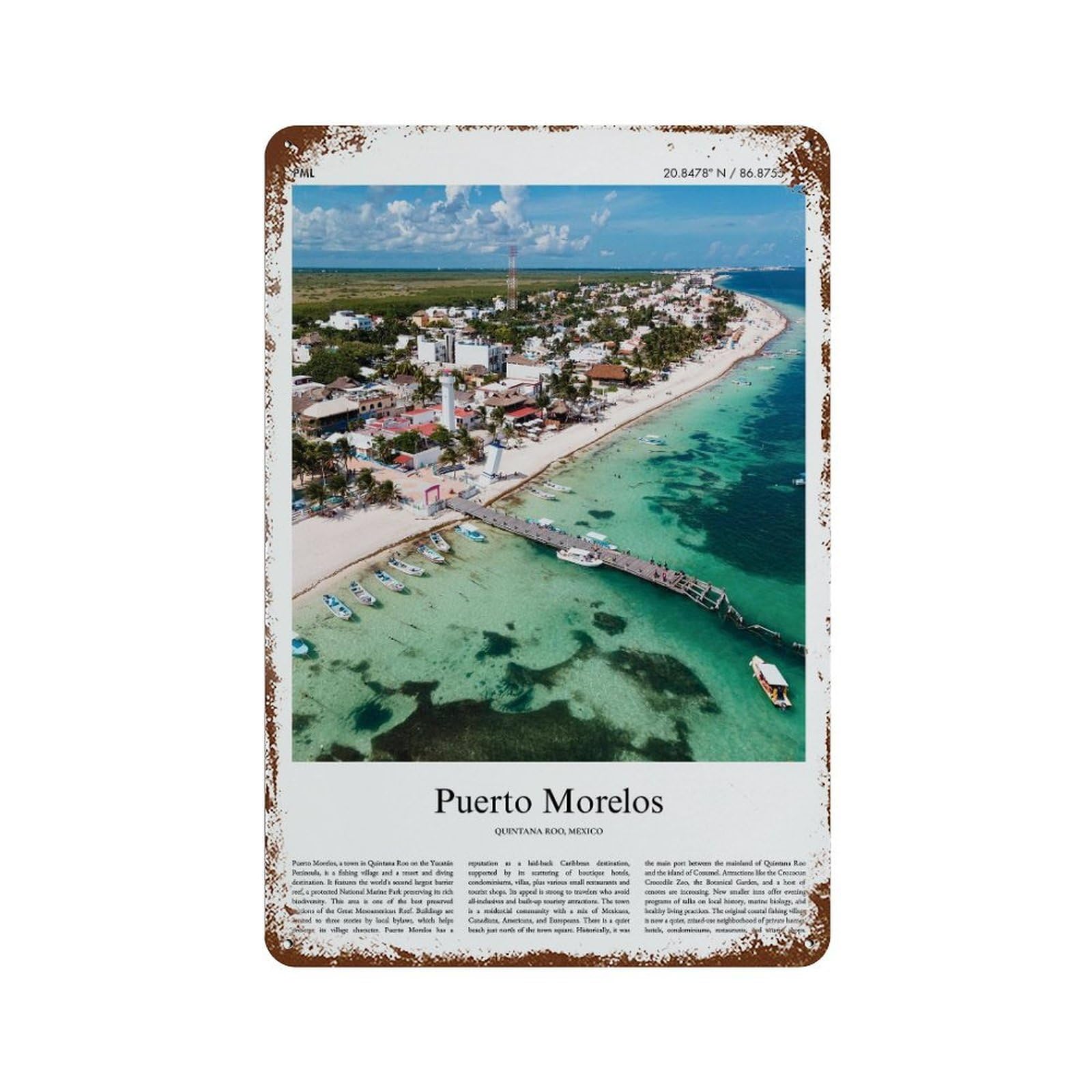 xiaoxiaoshen Puerto Morelos Quintana Roo, Mexico City Scenery Wall Decor Art Metal Tin Poster Modern Home Decor Art Home Bar Shop Decorations Vintage Sign 30x20cm