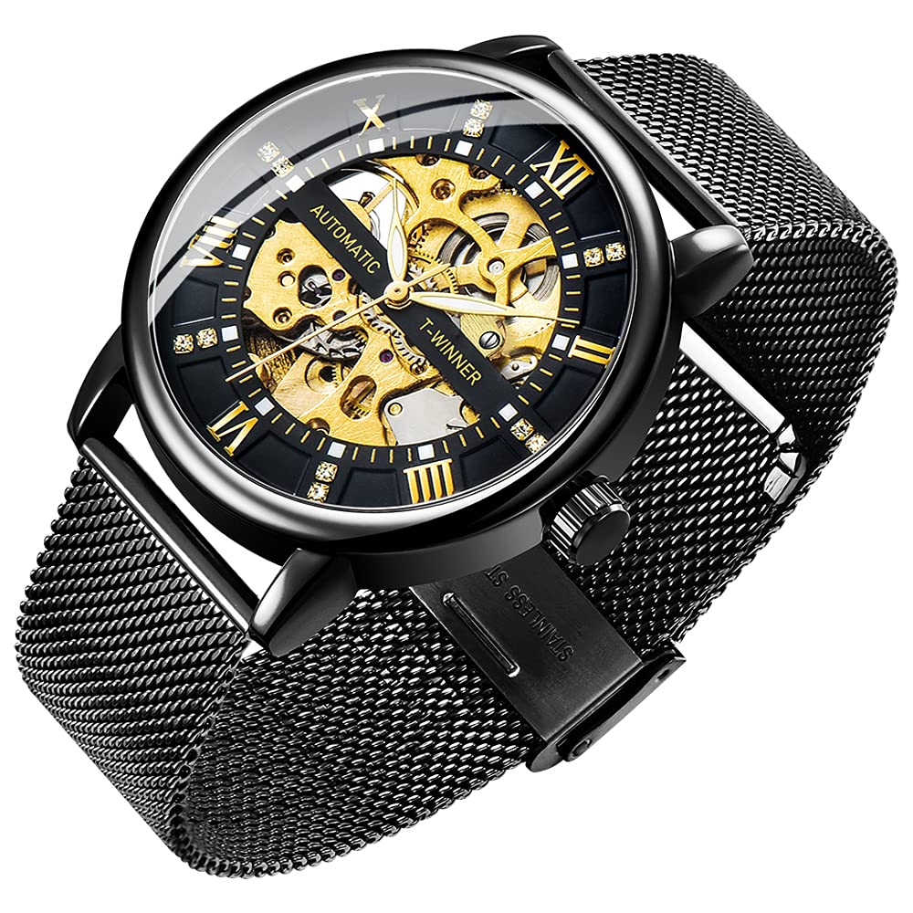 Orologio da uomo scheletro classico con numeri romani Steampunk orologio meccanico a carica manuale da uomo (blu)