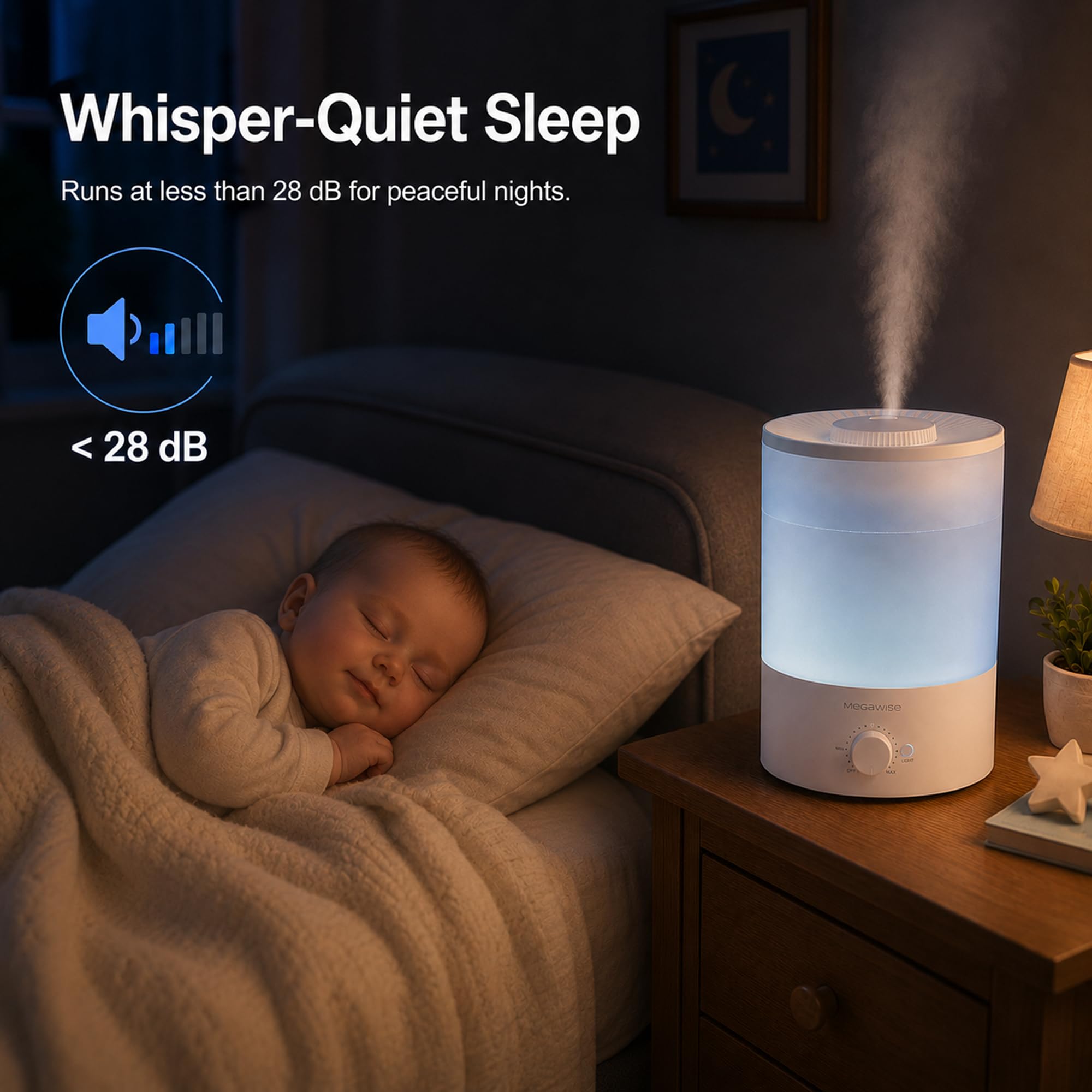 Humidificador de niebla fría H1 - xit (blanco) megawise 3,5 litros, relleno superior, gran capacidad, fácil y seguro, fácil de usar en casa