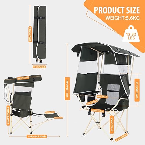 Miniatura 3 de Sillas de camping con sombra, silla deportiva con toldo, silla de camping plegable, con enfriador y portavasos, plegable y ligera para camping,