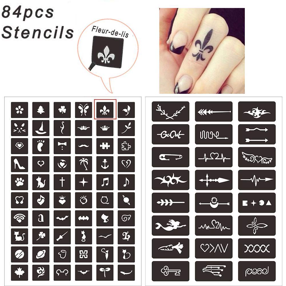 Charmark Temporary Tattoo Kit Temporary Painting Kit with 84 Pcs Stickers Stencils Full Painting Kit 4 Bottles