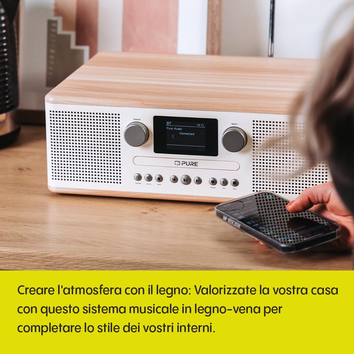 Pure Classic C-D6 Sistema Musicale (Lettore CD, DAB+/FM, Bluetooth, AUX, USB, Sveglia/Timer per il Sonno) Cotone Bianco/Quercia