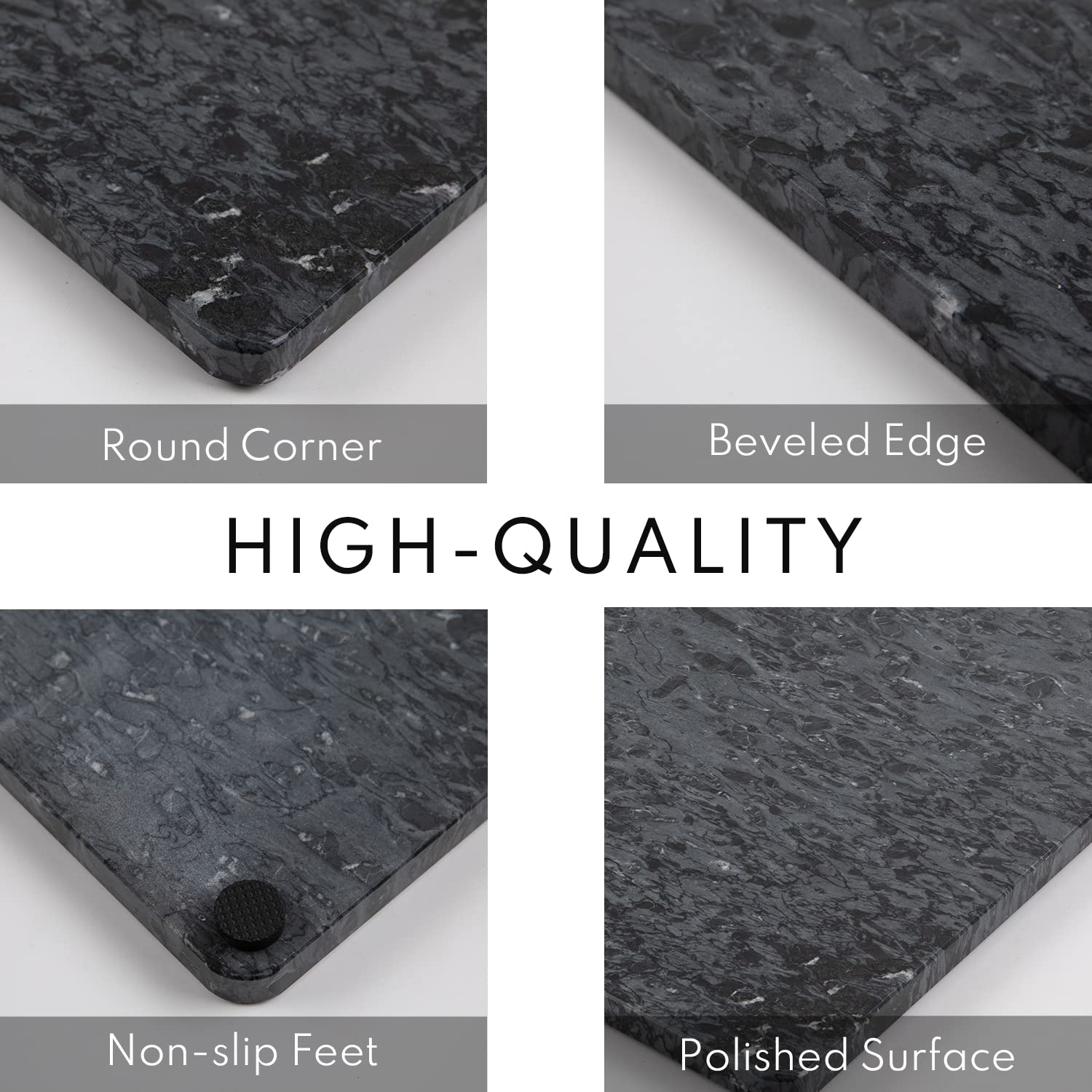 Lovdeco Marble Cutting Board, Pastry Board For Kitchen, Large Black Marble Slab Gift With Non-Slip Feets, 16x20 Inch, 1 Piece