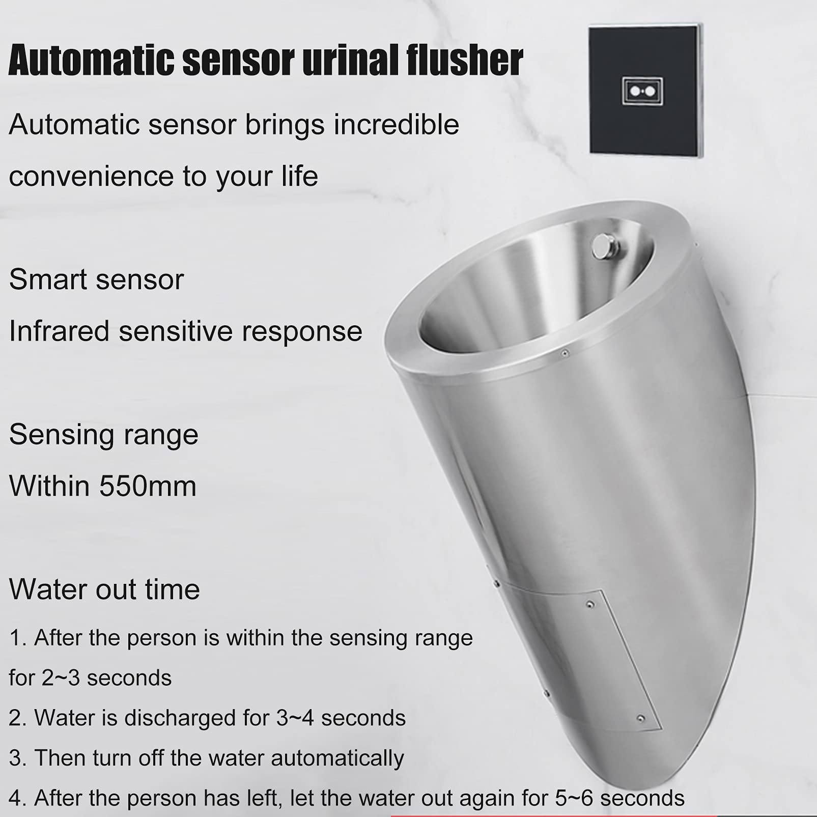 Auto-Sensing Urinal Men's Toilet Wall-Mounted Urinal, High-Efficiency Flushing Urinal kit for Household and Commercial Public Toilets