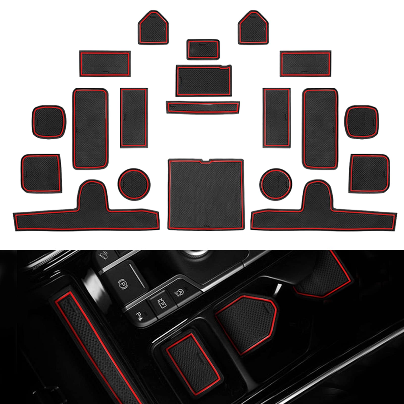 YEE PIN Car Door Mats: Custom Fit Door Gate Slot Mats Non-Slip Liner Mats for Kia Sorento MQ4 2021 Center Console Liner Mats Non-Slip Rubber Mats 16 Pcs/Set