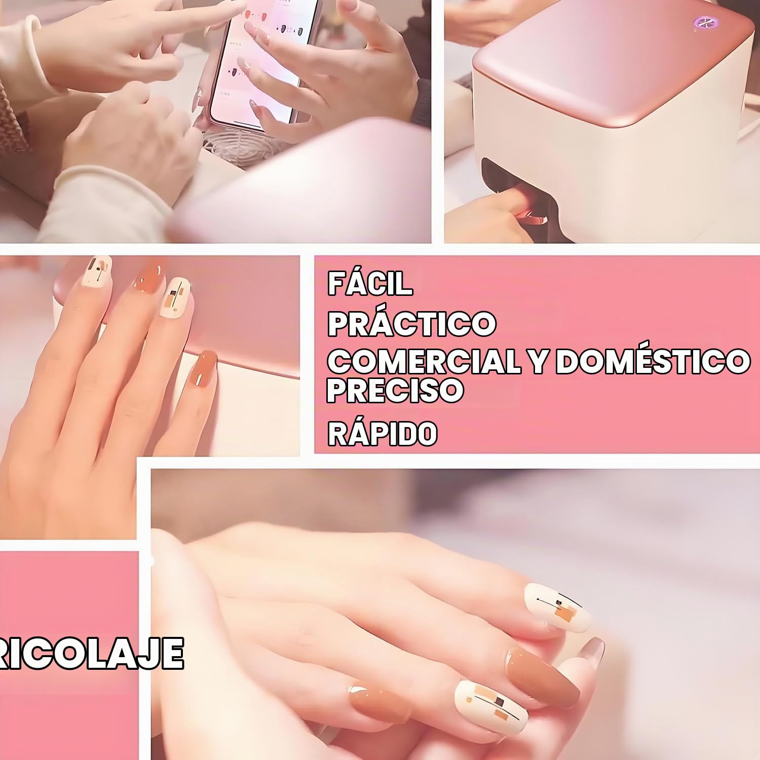 Impresora de Uñas Portátil, Máquina de Arte de Uñas Profesional Calidad Salón, Reconocimiento Inteligente, 4800 DPI, Impresión Rápida 10s, para Hogar, Viajes y Salón, Crea Tus Propios Diseños