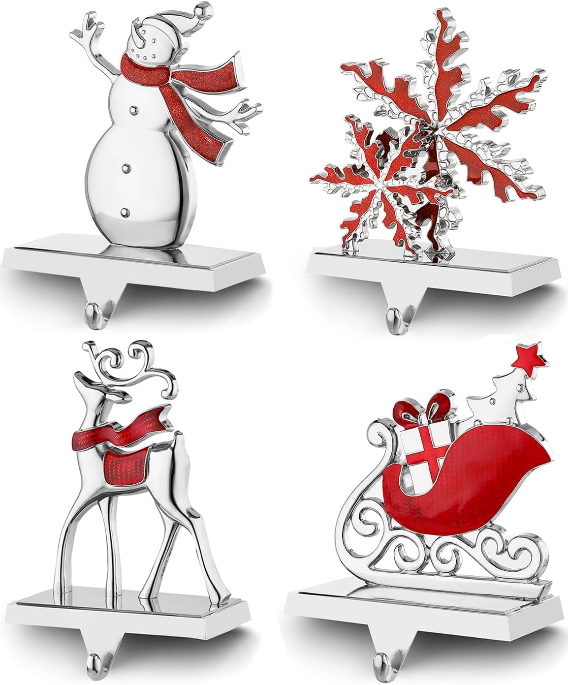 4PCS Christmas Stocking Mantle Holders Set Stand Sign Heavy Weighted Stocking Hooks Fireplace Stocking Hanger for House Holiday Yards Mantle Holder Décor (Mutli,4)