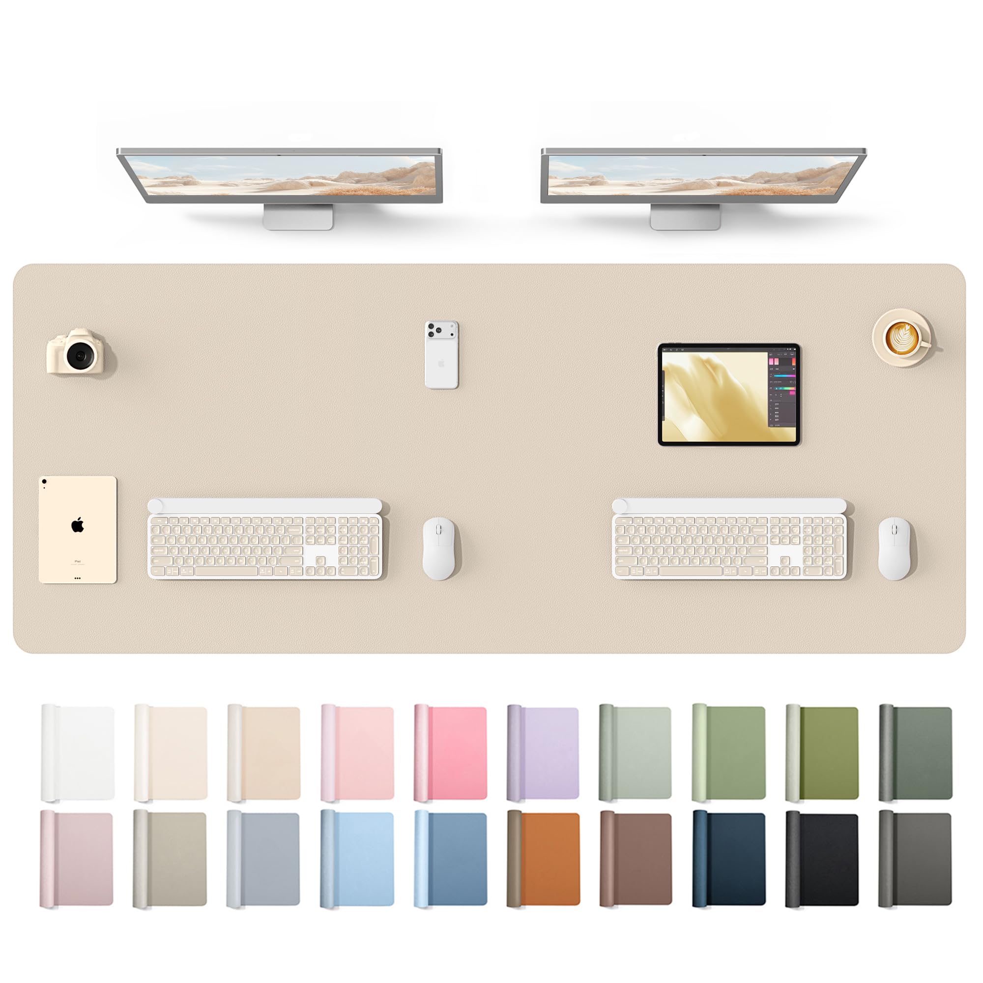 YSAGi Leather Desk Protector, Office Mat, Large Mouse Mat, Non-Slip PU Leather Blotter, Laptop Desk Mat, Waterproof Writing Pad for Office and Home(Eeggshell, 63" x 24") Eeggshell 63" x 24"