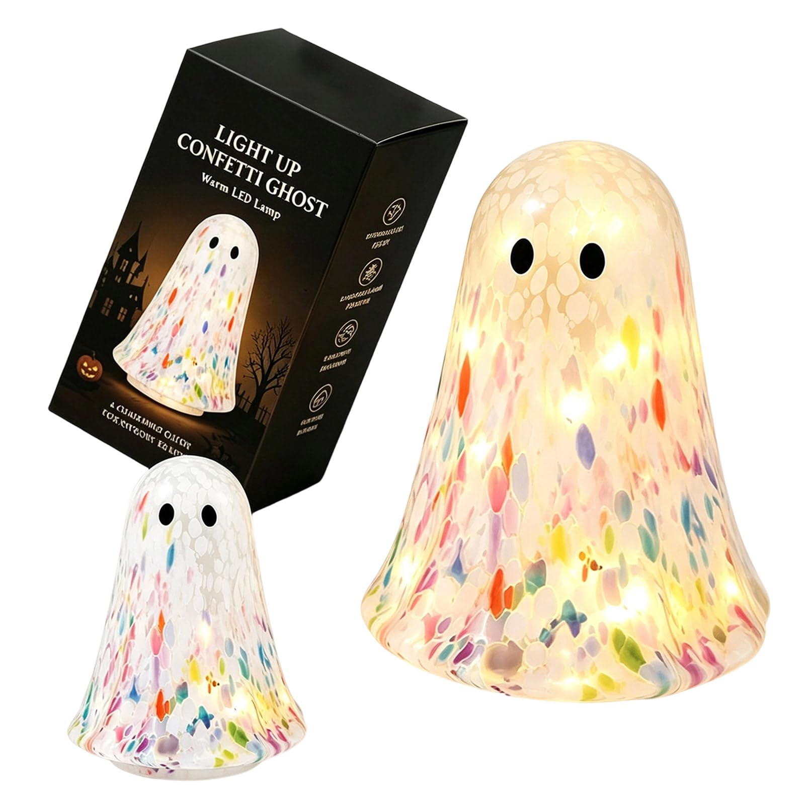 Light up Confetti Glass Ghosts Halloween Lamp Decoration