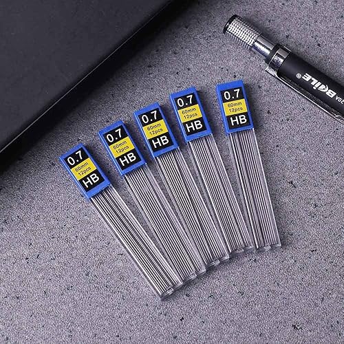 Miniatura 4 de 5 piezas de repuesto automático de lápiz, 0.012 in0.020 in0.028 in0.035 in, bocetos artísticos, lápiz HB, repuestos de accesorios de escritura