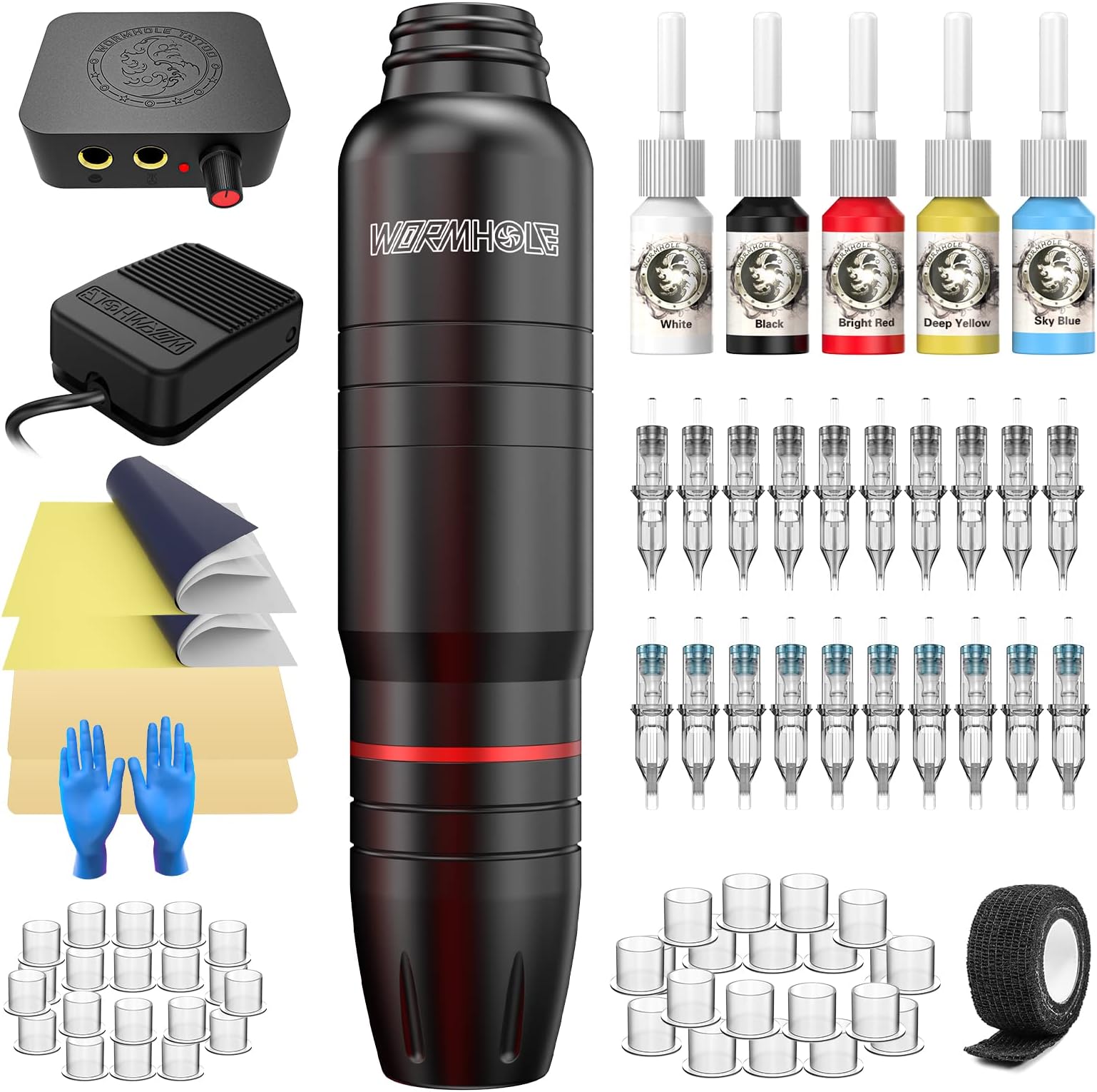Tattoo Gun Kit Complete with Cartridge Tattoo Needles Tattoo Pen Rotary Machine Kit for Tattooist and Beginners(WTK166)
