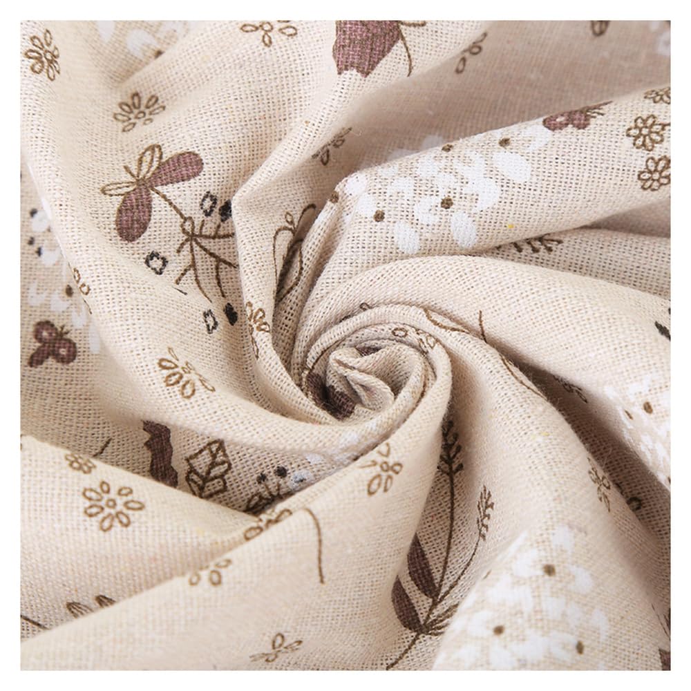 Tela de lino estampada de 4 m, 150 cm de ancho, color beige, de algodón y lino con estampado de flores para coser, tela decorativa para cortinas, aspecto de lino, mantel para manualidades, para sofá,