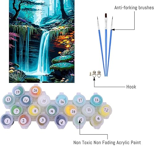 Miniatura 2 de MjhRcll Pintura por número, pintura por números para adultos y principiantes, kits de pintura acrílica en cascada sobre lienzo por números, pintura