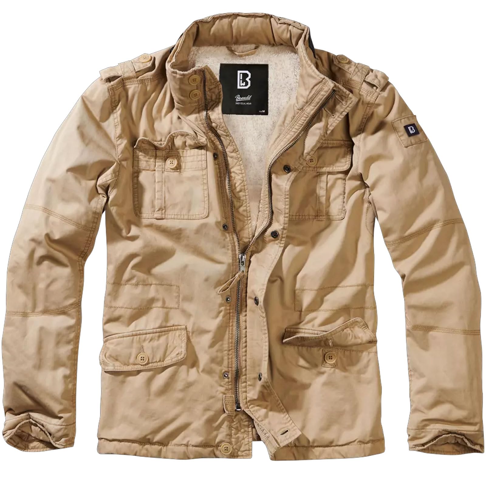 Men's Sherpa-Lined Cold-Weather Casual Outdoor Classic Field Jacket w/Stand-Up Collar &amp; Hidden Hood, Camel, Medium