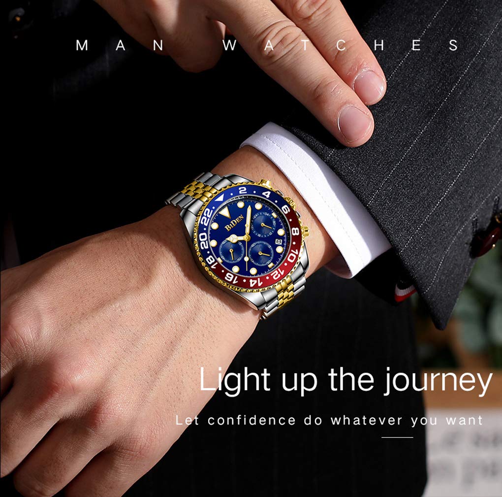 Relojes de pulsera de lujo para hombre, cronógrafo luminoso, analógico, de cuarzo, de acero inoxidable, a la moda, impermeable, Azul, Estándar para hombre, Japonés 4