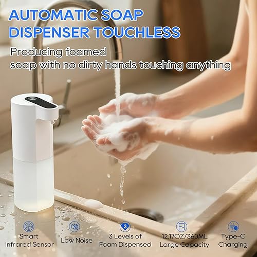 Miniatura 5 de Dispensador automático de jabón sin contacto, dispensador de jabón líquido y espumoso, dispensador de jabón de manos inteligente recargable por USB,