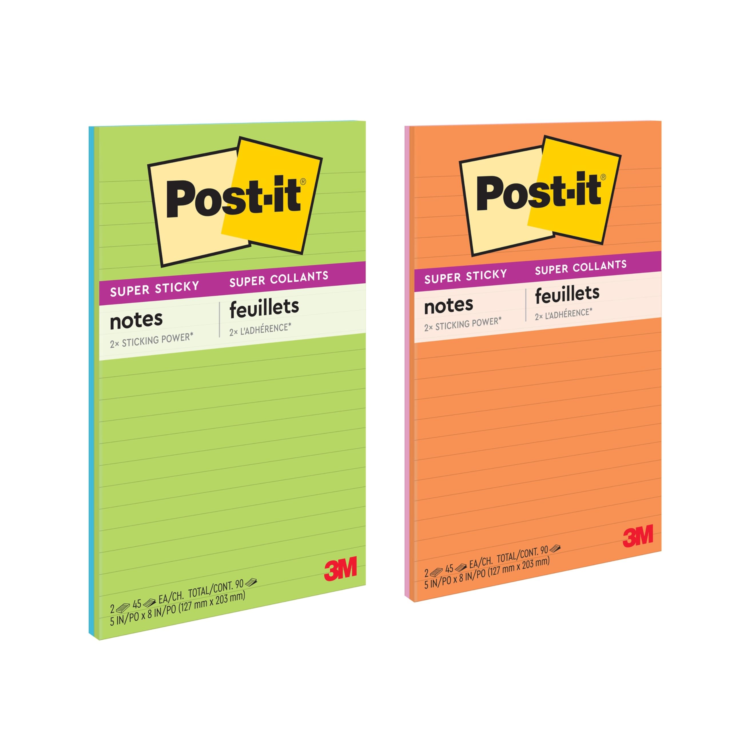 Post-it Süper Yapışkan Notlar, 2 Çizgili Yapışkan Not Defteri, 5 x 8 inç, Okul Malzemeleri, Ofis Ürünleri, Dikey Yüzeyler, Monitörler, Duvarlar ve Pencereler için Yapışkan Notlar, Enerji Arttırma